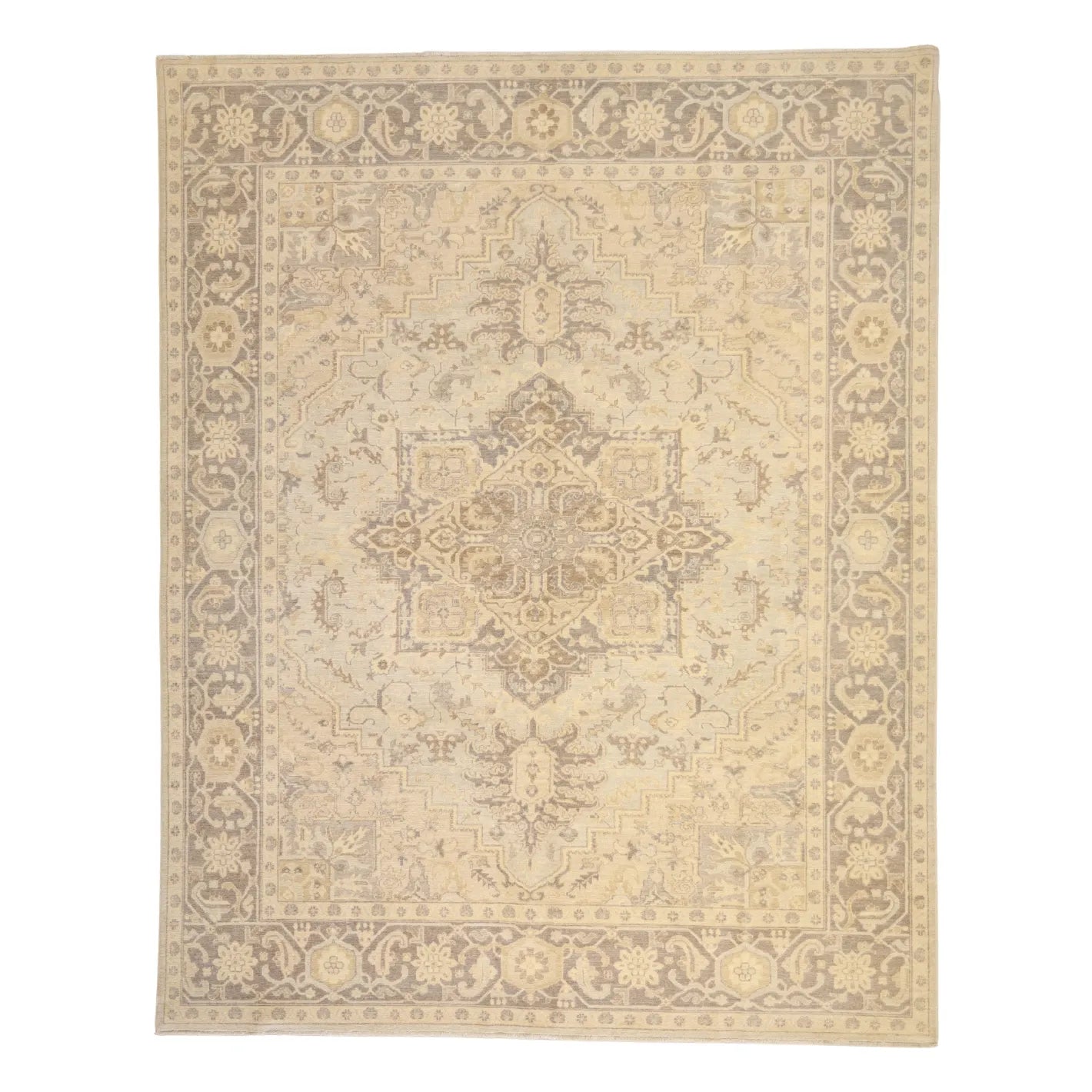 8'0" x 10'0" BEIGE AND GRAY MODERN INDIAN RUG