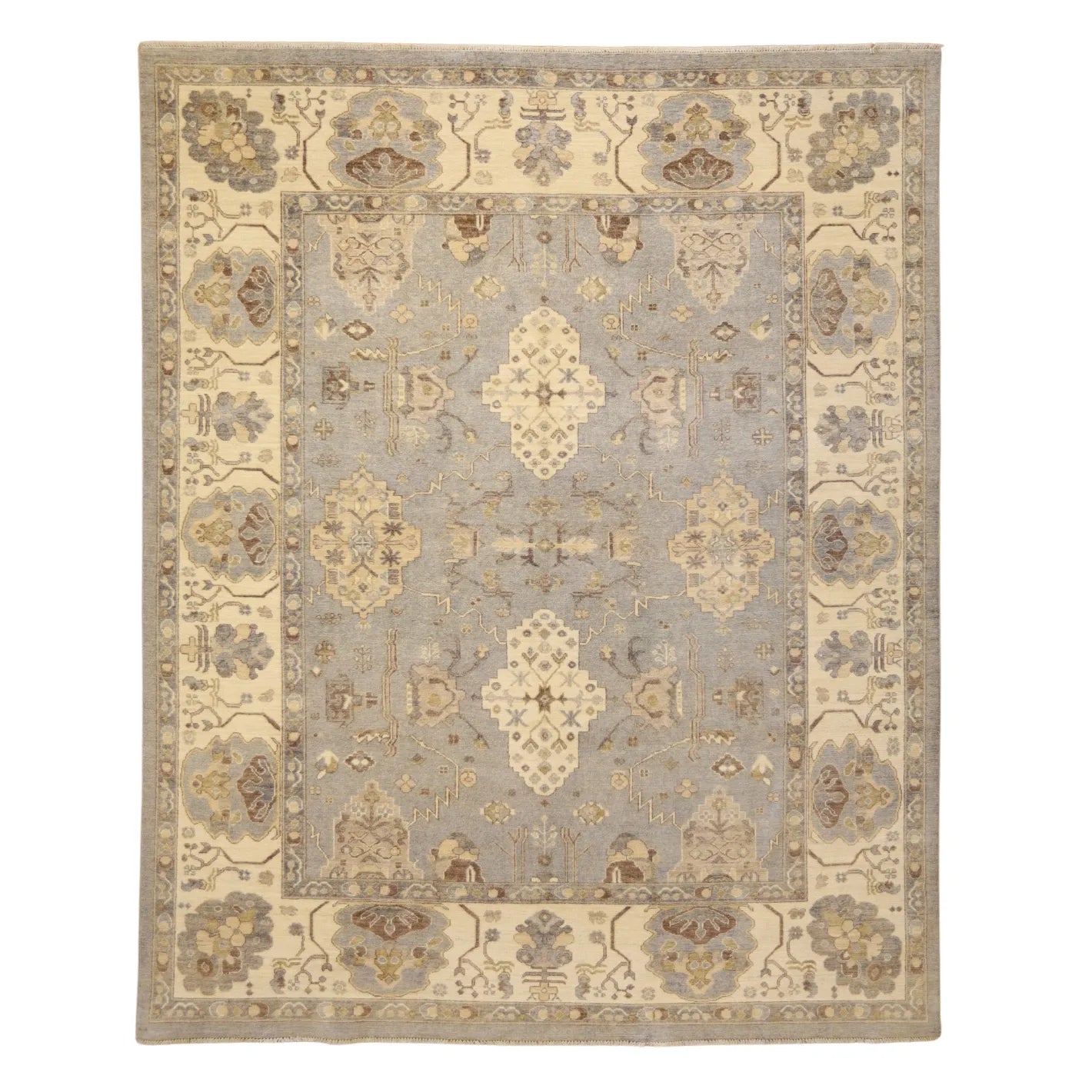 8'1" x 10'0" GRAY AND BEIGE PESHAWAR PAKISTANI GEOMETRIC RUG