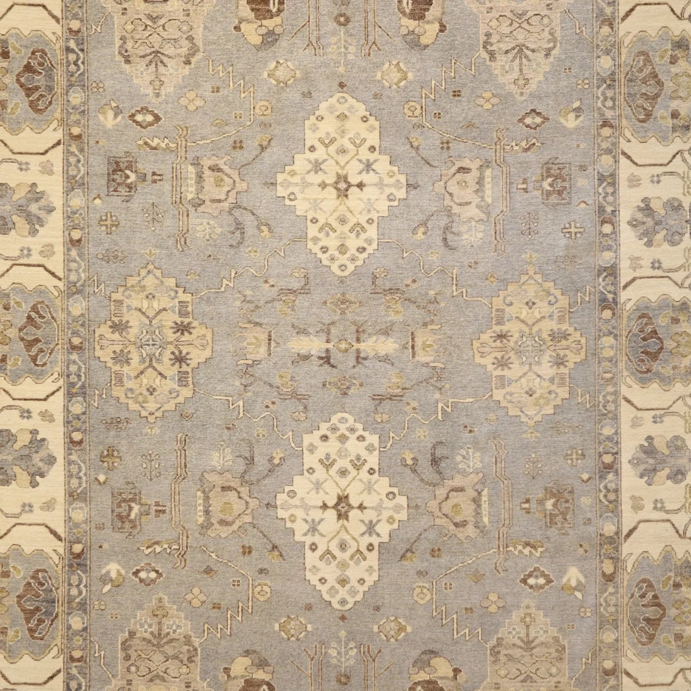 8'1" x 10'0" GRAY AND BEIGE PESHAWAR PAKISTANI GEOMETRIC RUG