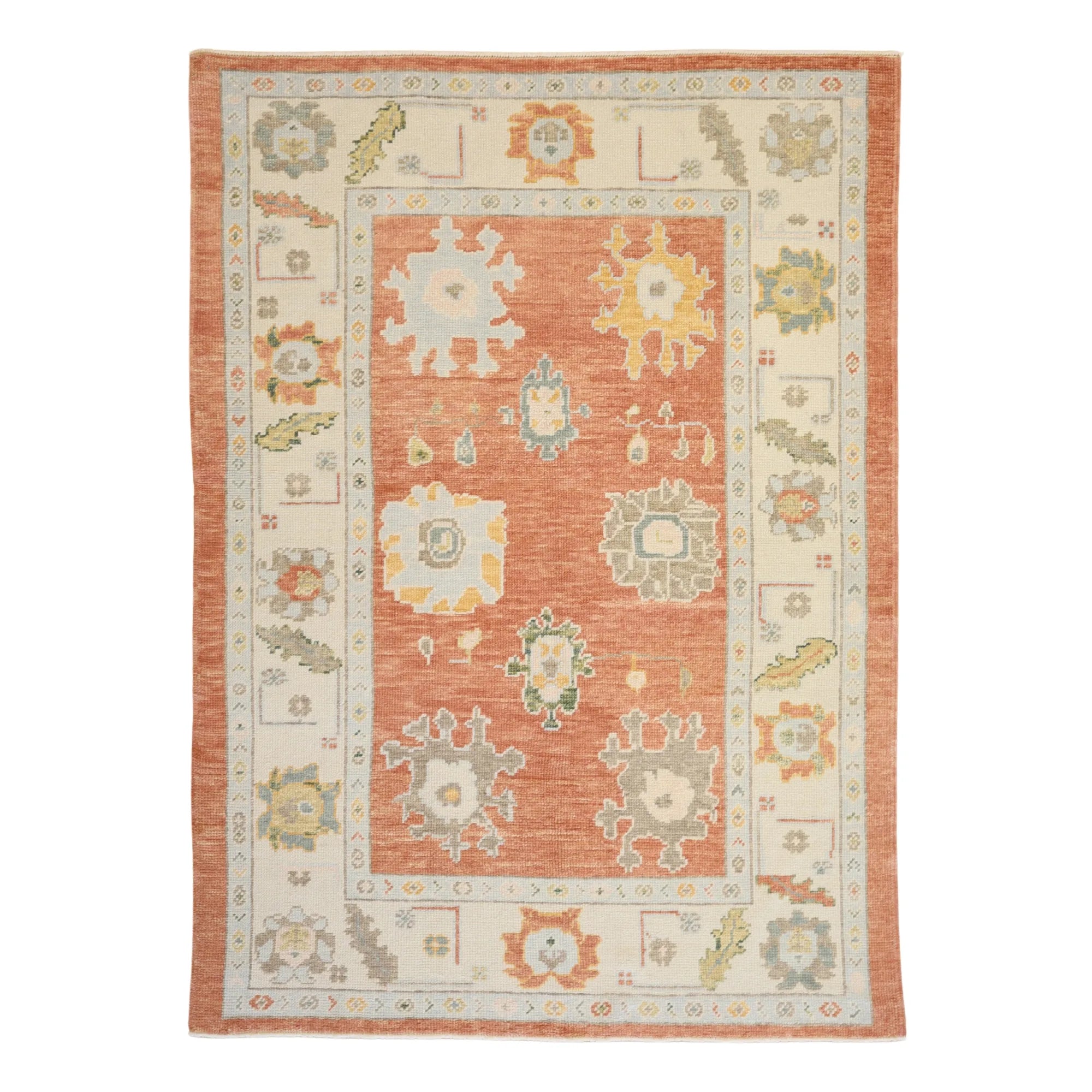 4' 11" x 6' 10" ORANGE AND BEIGE OUSHAK GEOMETRIC TURKISH RUG