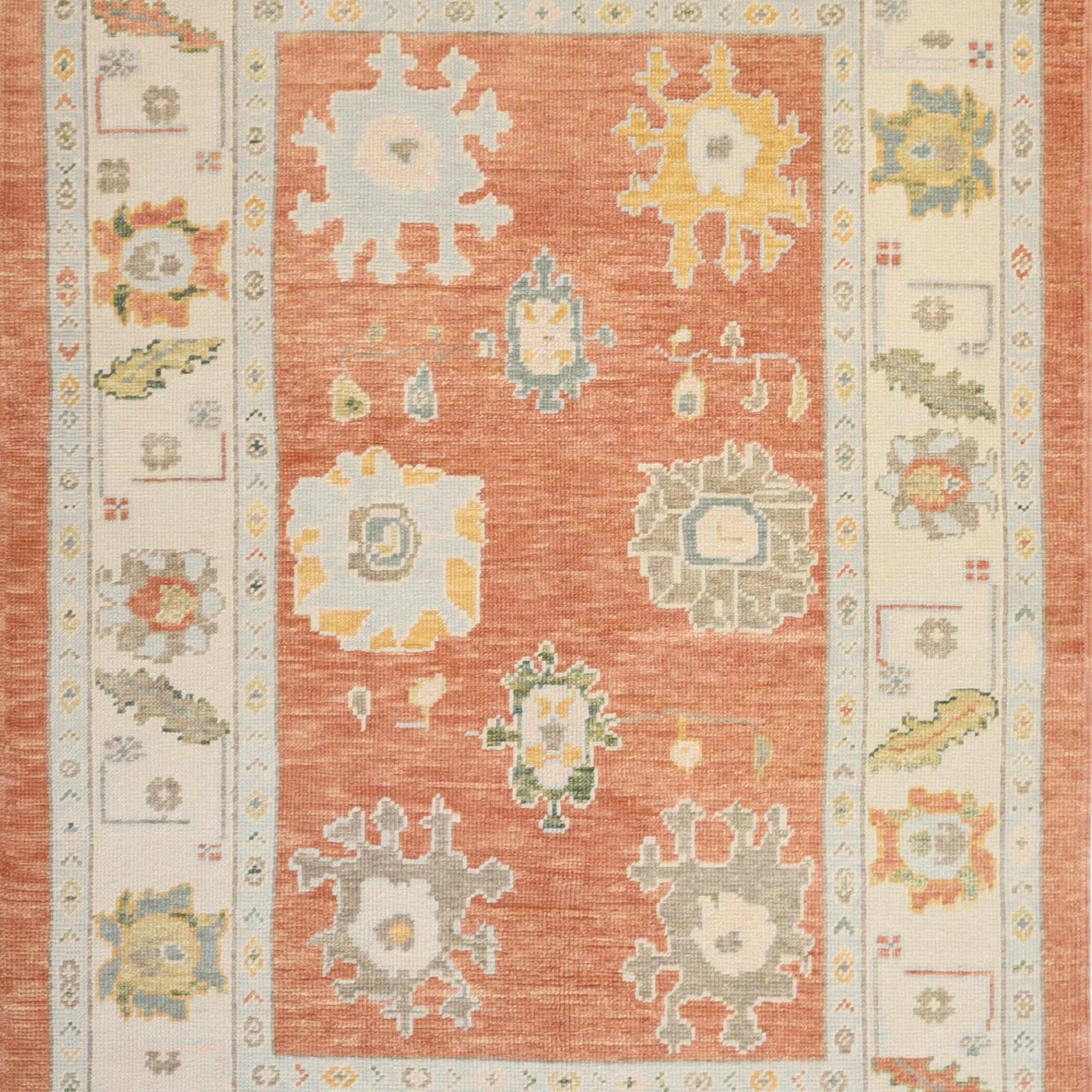 4' 11" x 6' 10" ORANGE AND BEIGE OUSHAK GEOMETRIC TURKISH RUG
