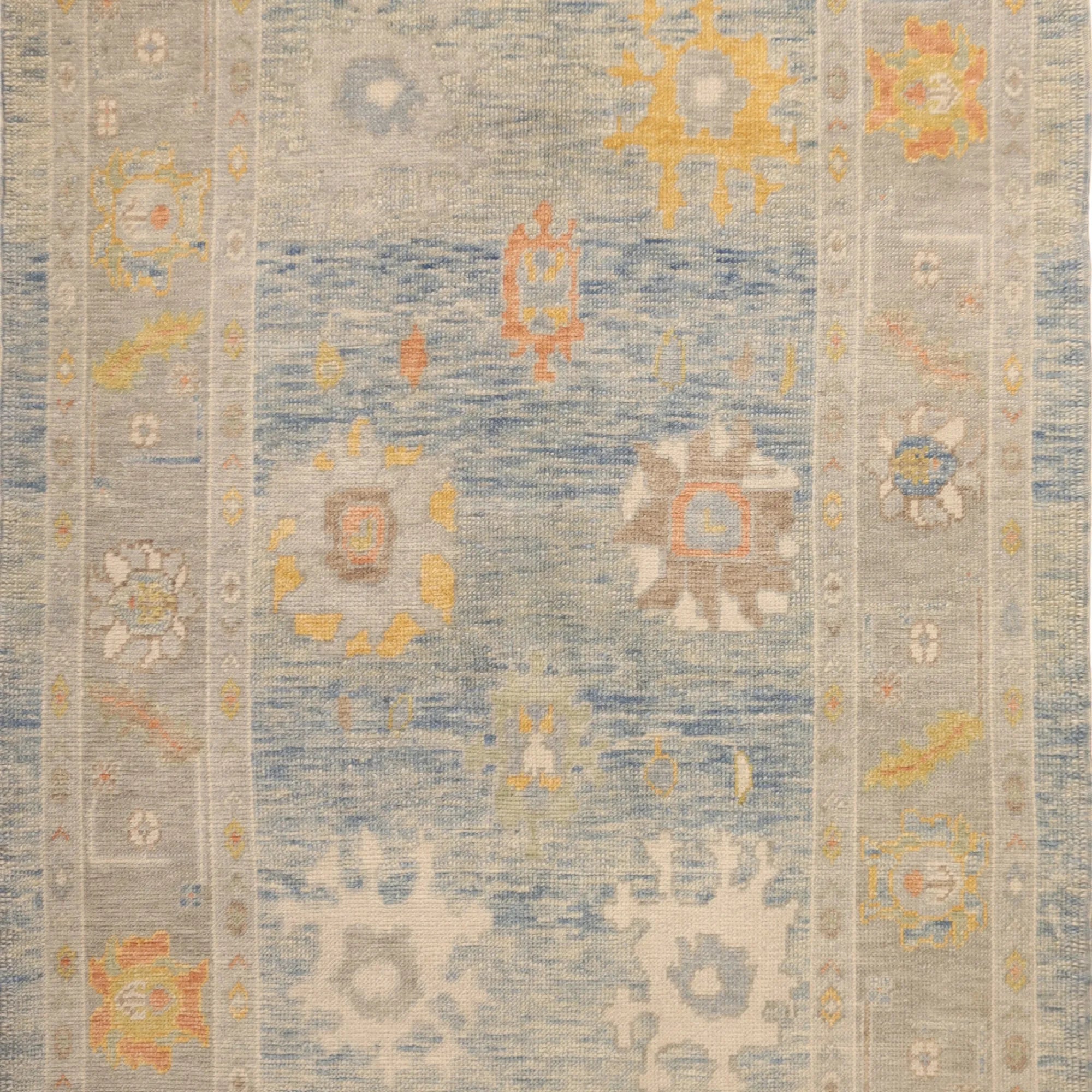 4' 10" x 7' 5" BLUE AND GRAY OUSHAK GEOMETRIC TURKISH RUG