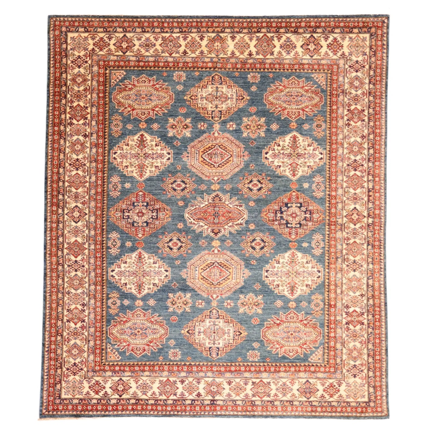 8'3" x 9'8" GREEN AND BEIGE KAZAK PAKISTANI FLORAL RUG