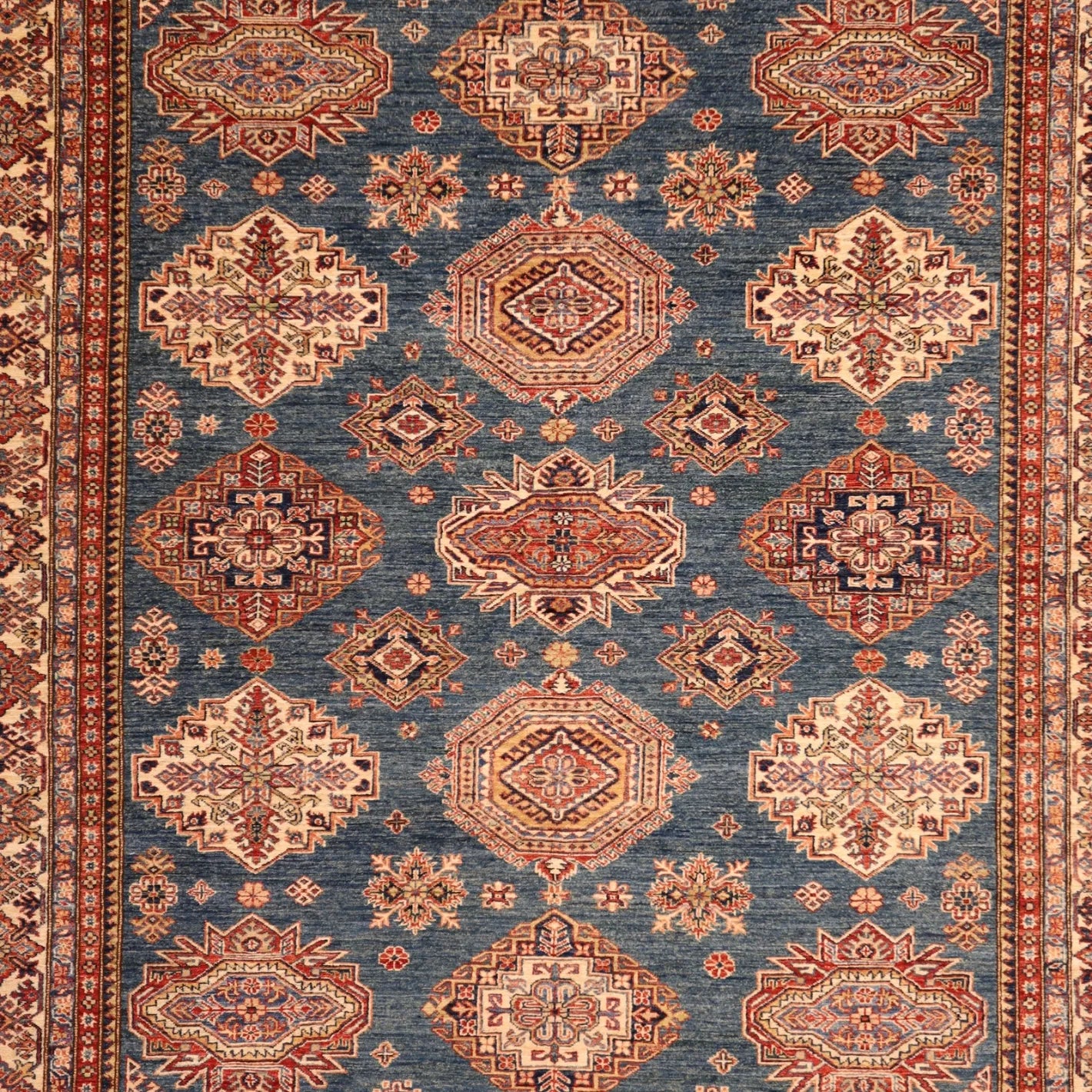 8'3" x 9'8" GREEN AND BEIGE KAZAK PAKISTANI FLORAL RUG