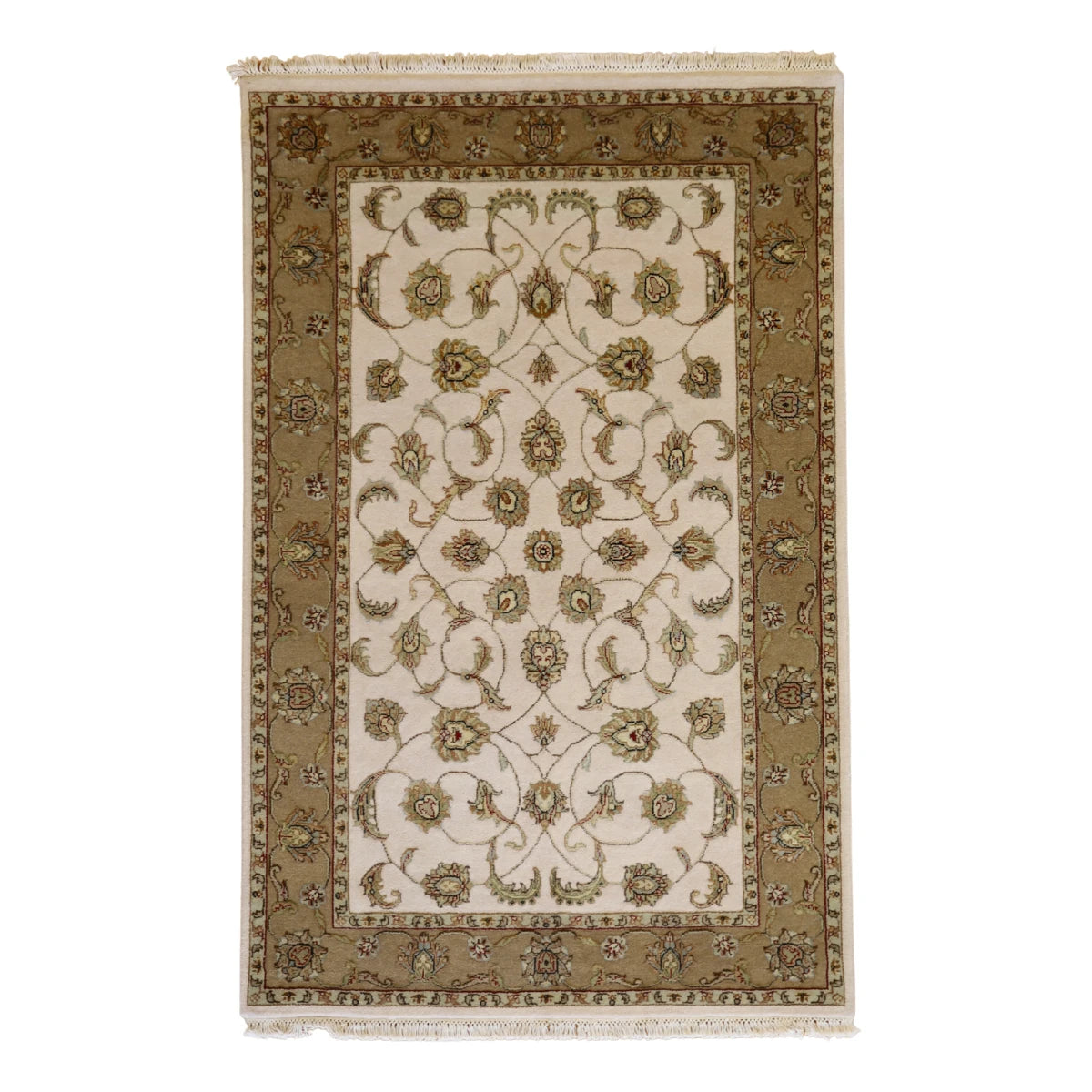 4'0" x 6'0" IVORY AND GOLD JAIPUR FLORAL INDIAN RUG