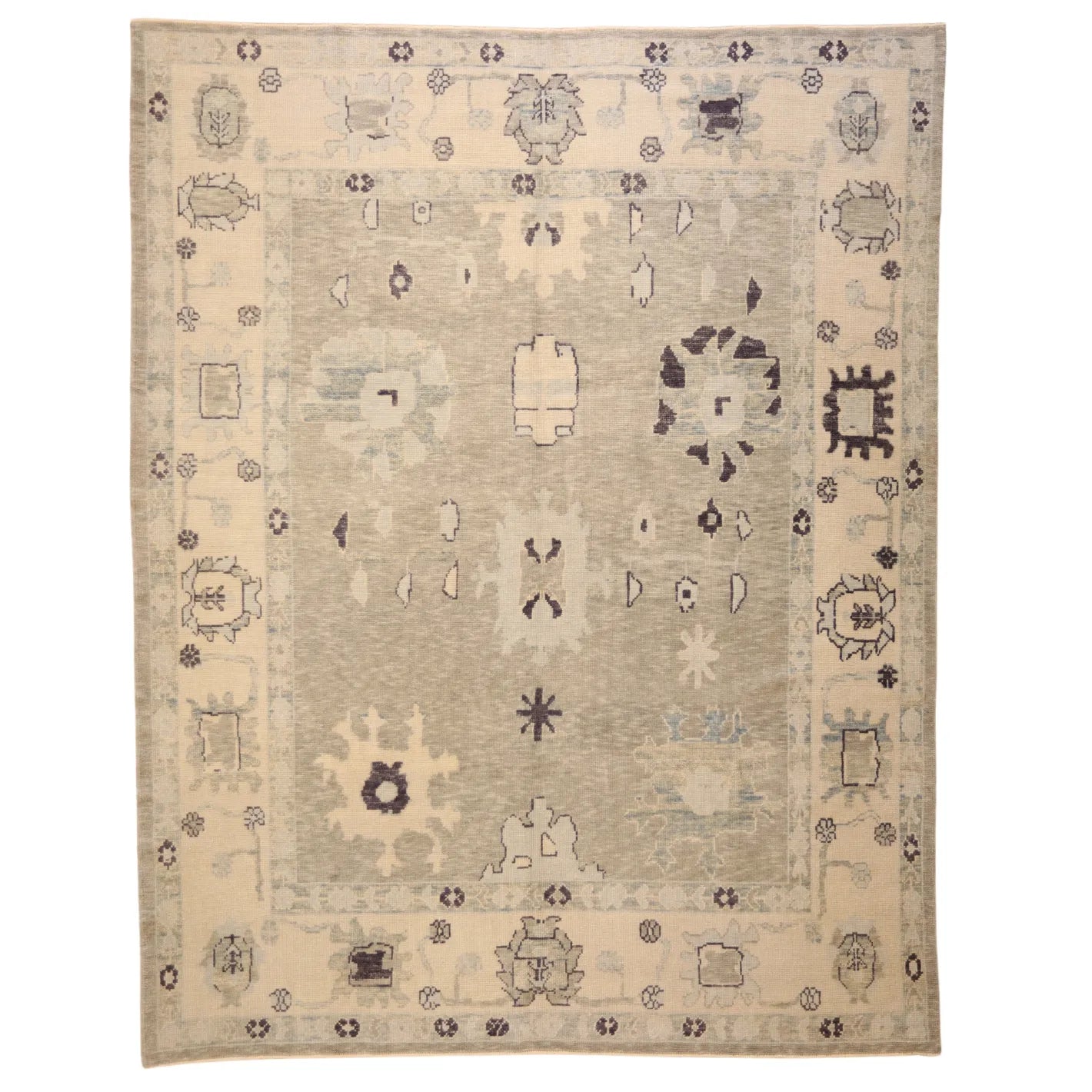 8'11" x 10'4" GRAY AND BEIGE OUSHAK TURKISH GEOMETRIC RUG