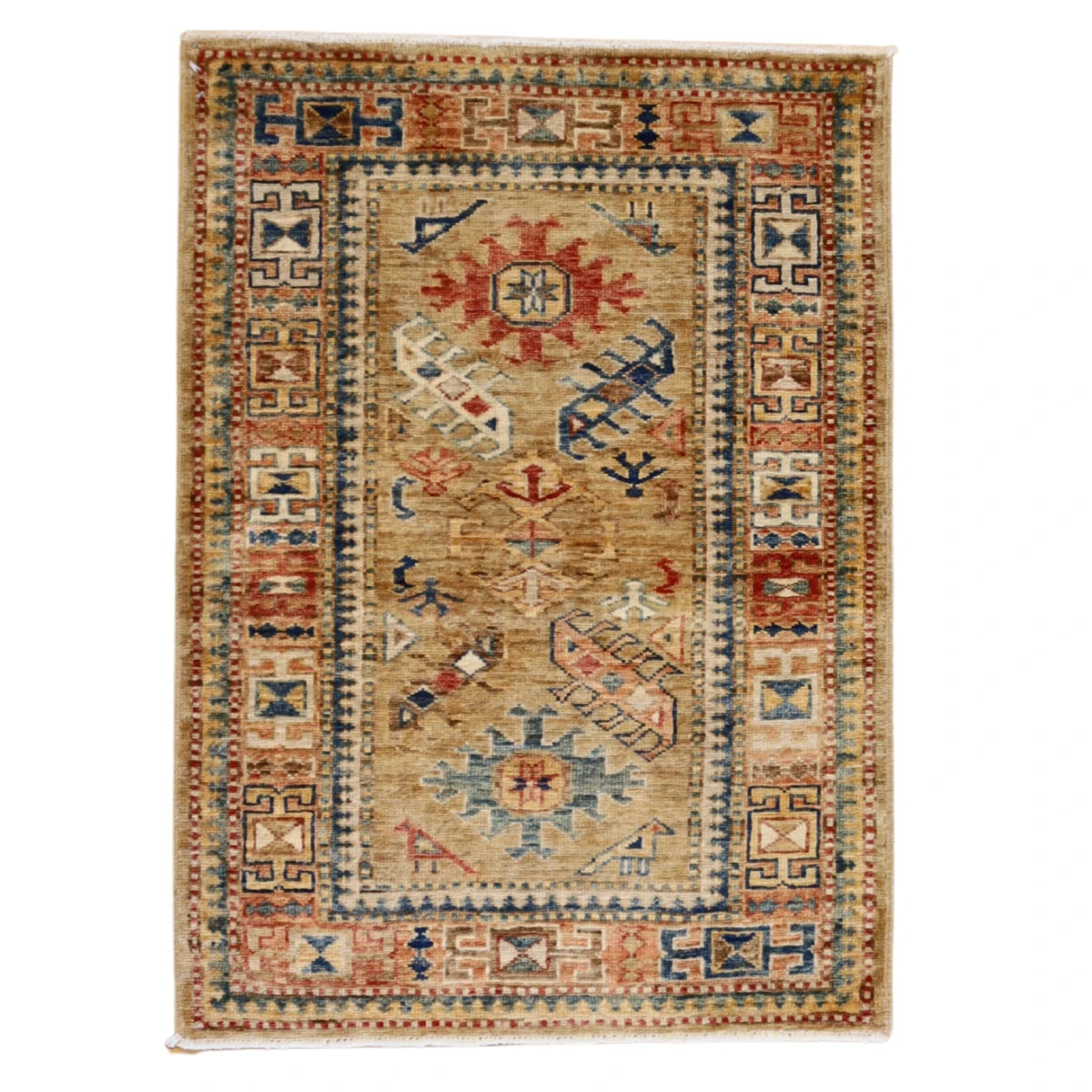 2'3" x 3'1" GOLD AND GOLD KAZAK GEOMETRIC AFGHANI RUG