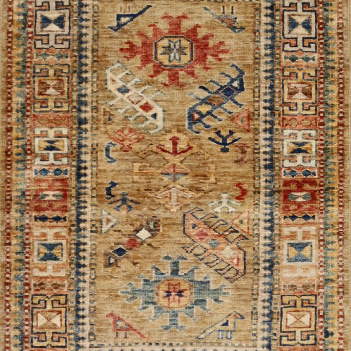 2'3" x 3'1" GOLD AND GOLD KAZAK GEOMETRIC AFGHANI RUG