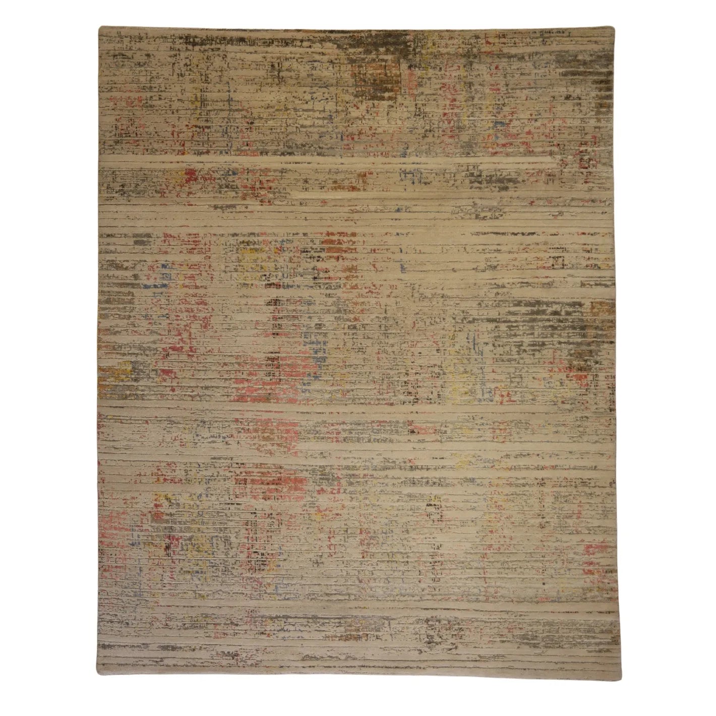 8'0" x 10'0" BEIGE AND PINK MODERN INDIAN MODERN RUG