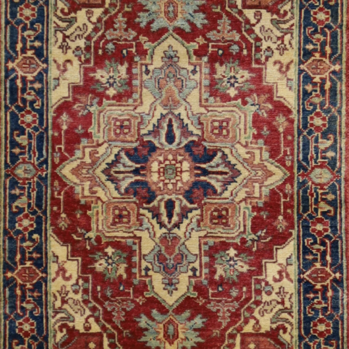 2'1" x 3'2" RED AND BLUE SERAPI GEOMETRIC INDIAN RUG