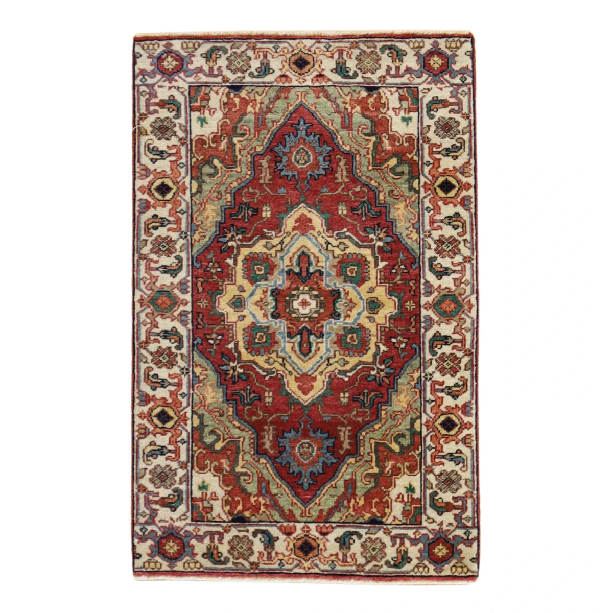 2'1" x 3'2" RED AND BEIGE SERAPI GEOMETRIC INDIAN RUG
