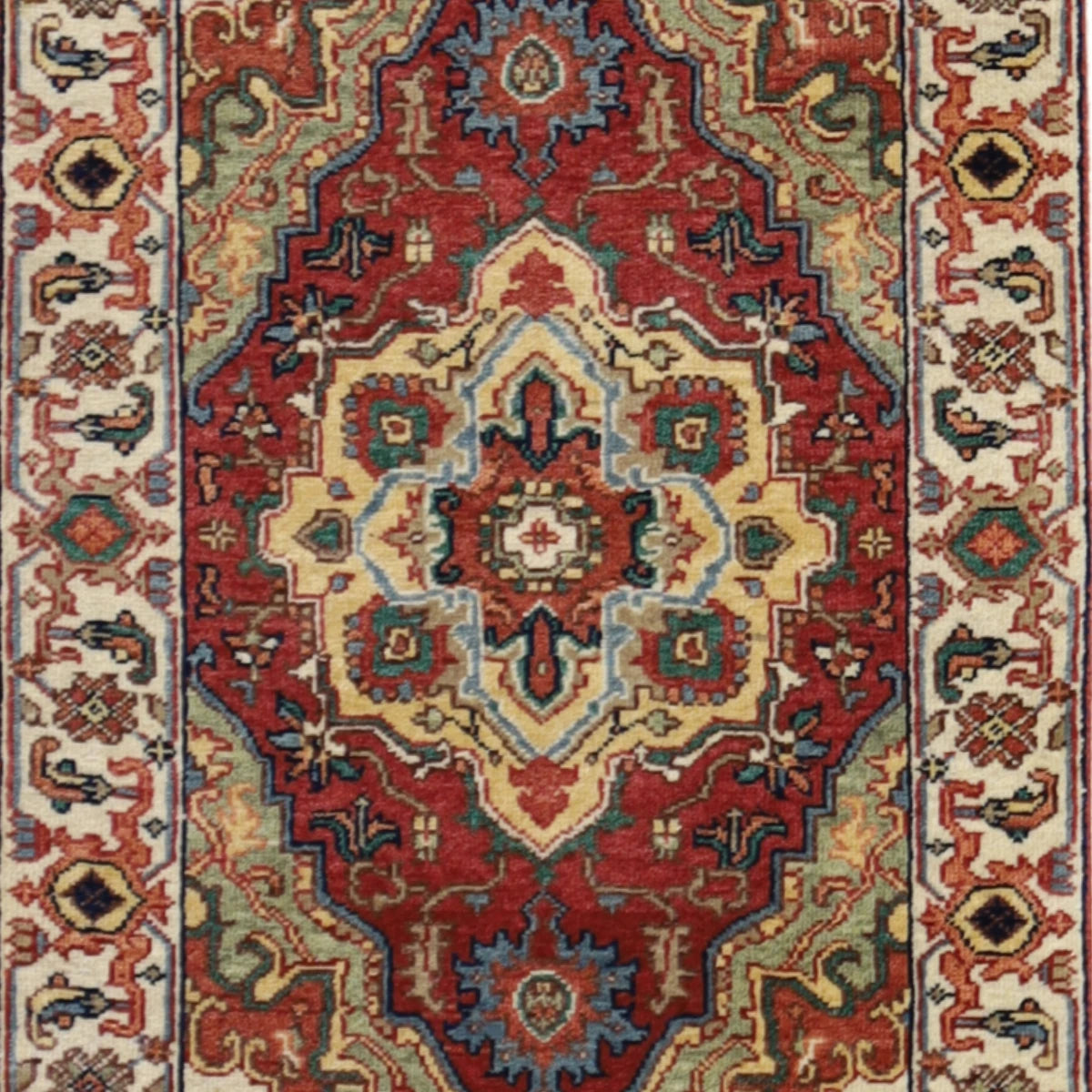 2'1" x 3'2" RED AND BEIGE SERAPI GEOMETRIC INDIAN RUG