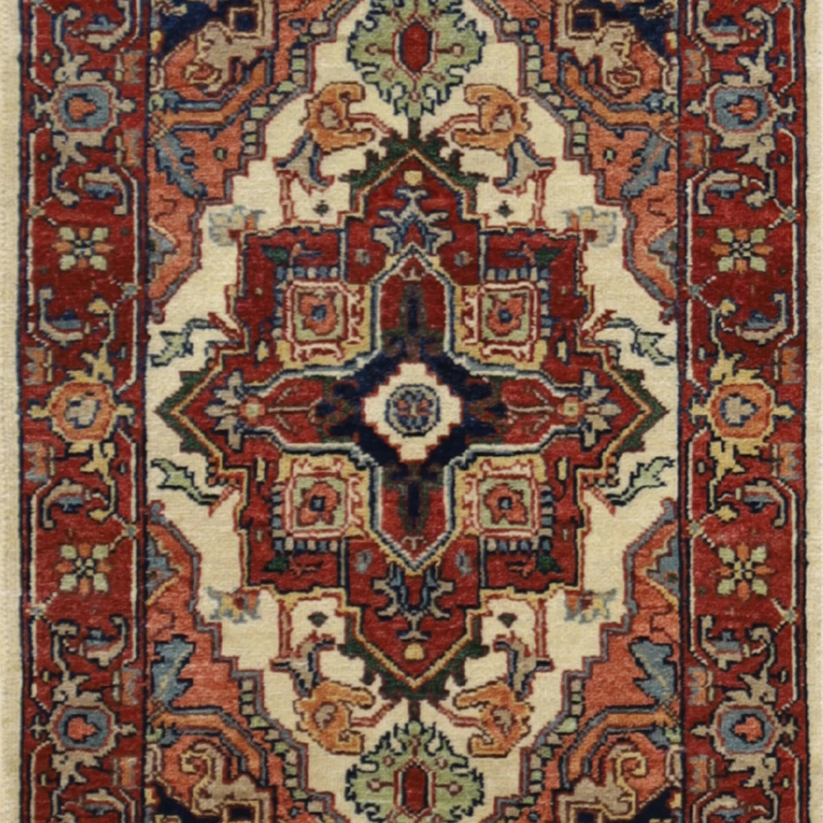 2'0" x 3'1" BEIGE AND RED SERAPI GEOMETRIC INDIAN RUG
