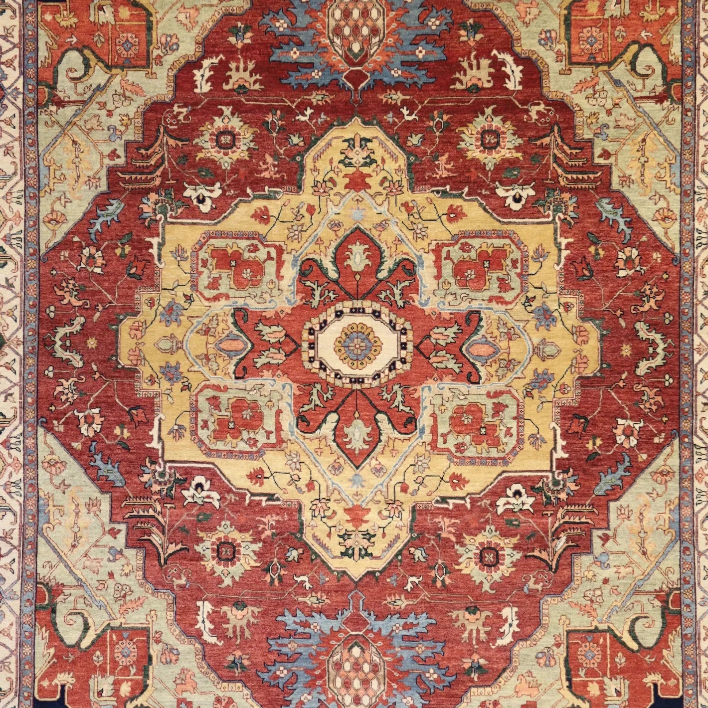 8'0" x 10'3" RED AND BEIGE SERAPI INDIAN GEOMETRIC RUG