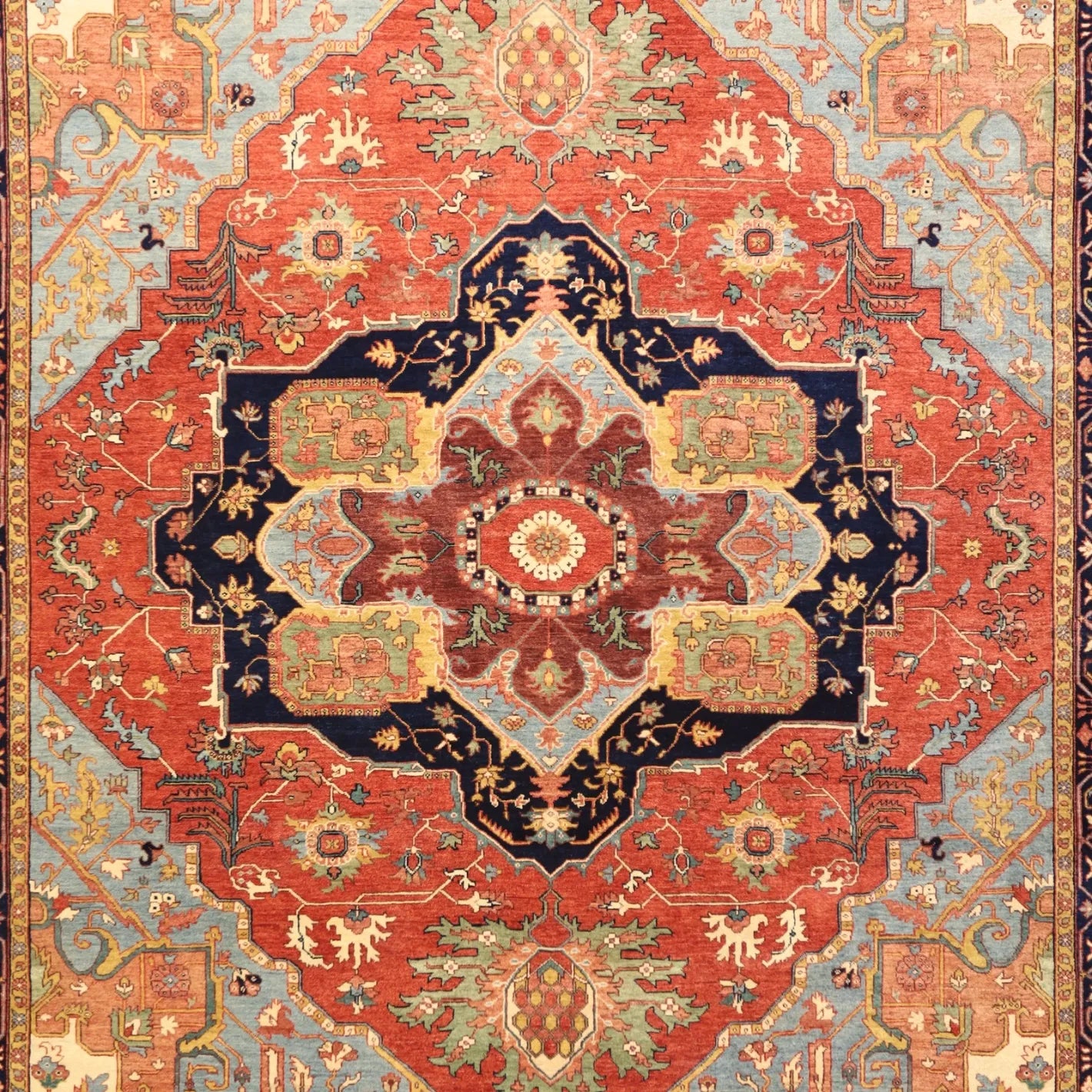 8'1" x 10'0" RED AND NAVY SERAPI INDIAN GEOMETRIC RUG