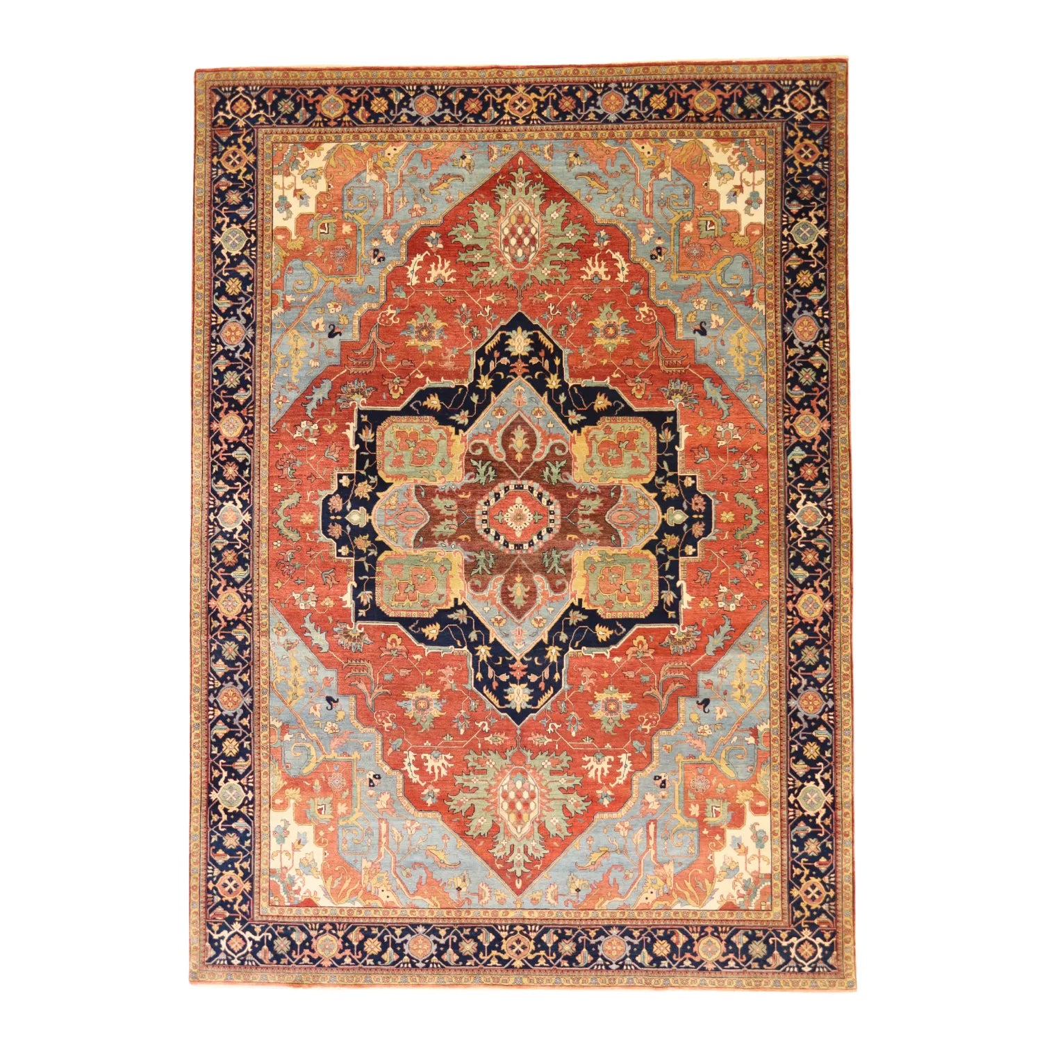 10'   1" x  14'   1" RED AND BLUE SERAPI GEOMETRIC INDIAN RUG