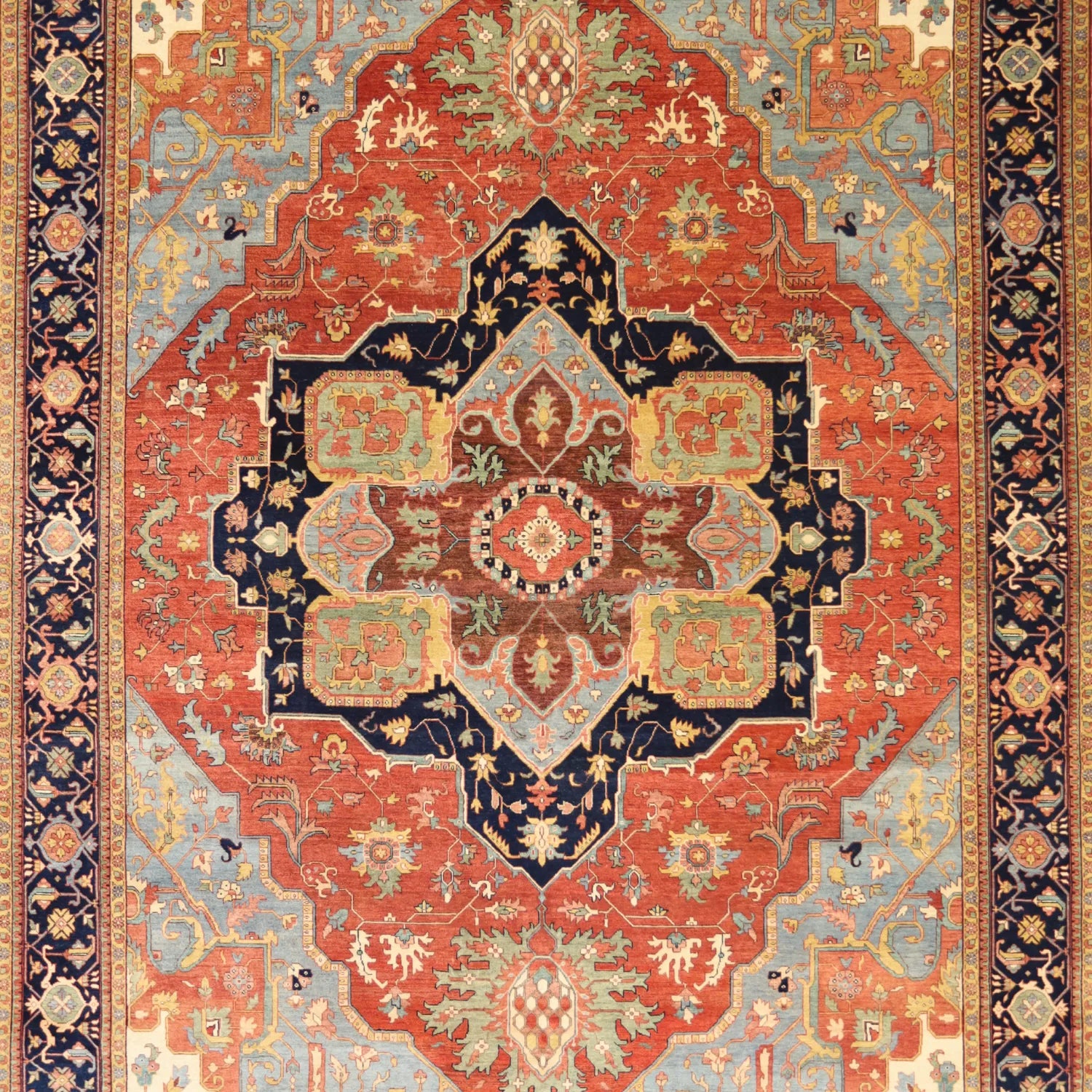 10'   1" x  14'   1" RED AND BLUE SERAPI GEOMETRIC INDIAN RUG