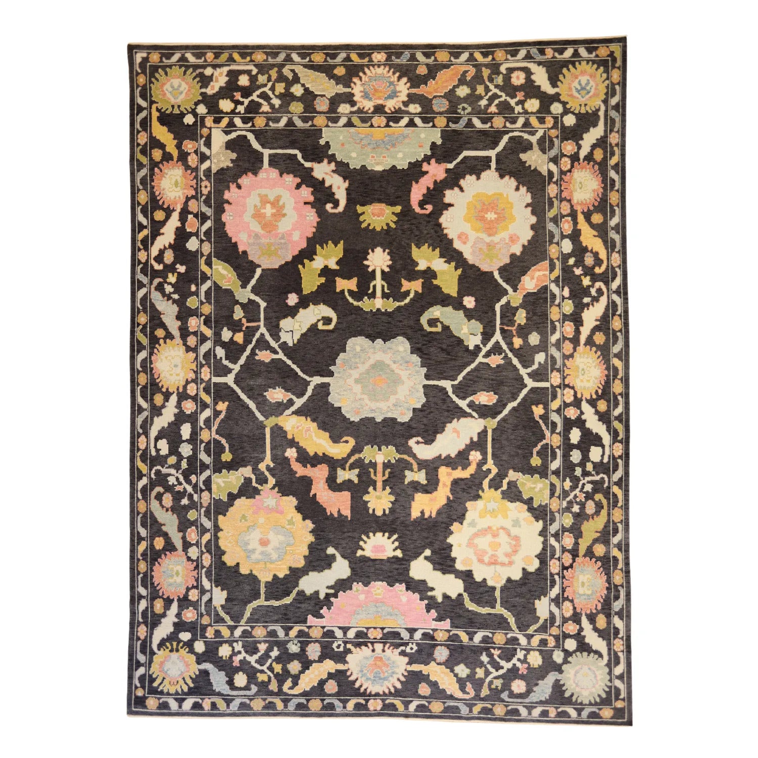 10'   4" x  14'   0" CHARCOAL AND CHARCOAL OUSHAK GEOMETRIC TURKISH RUG