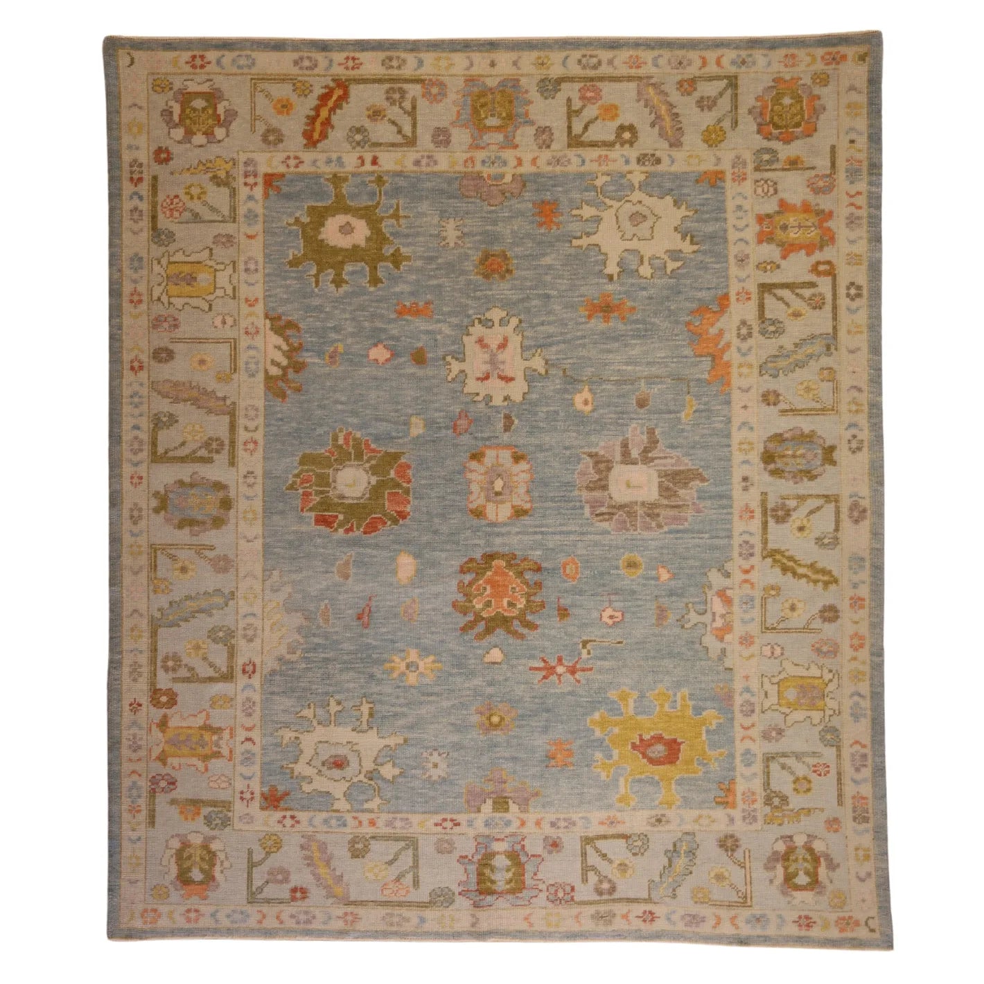 8'2" x 9'6" BLUE AND BLUE OUSHAK TURKISH GEOMETRIC RUG