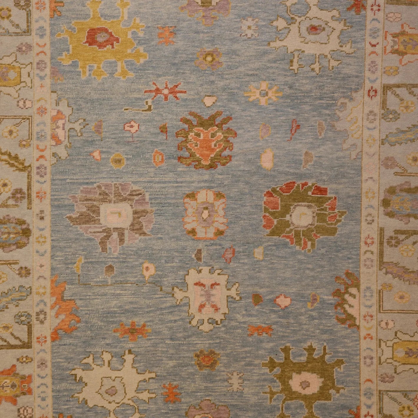 8'2" x 9'6" BLUE AND BLUE OUSHAK TURKISH GEOMETRIC RUG