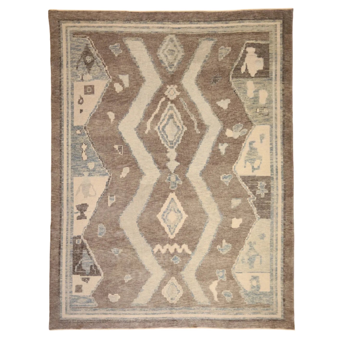 8'1" x 10'7" CHARCOAL AND GRAY OUSHAK TURKISH GEOMETRIC RUG