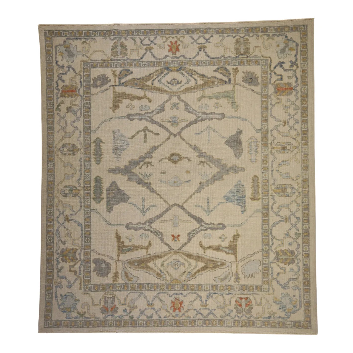 8'4" x 9'5" GRAY AND GRAY OUSHAK TURKISH GEOMETRIC RUG