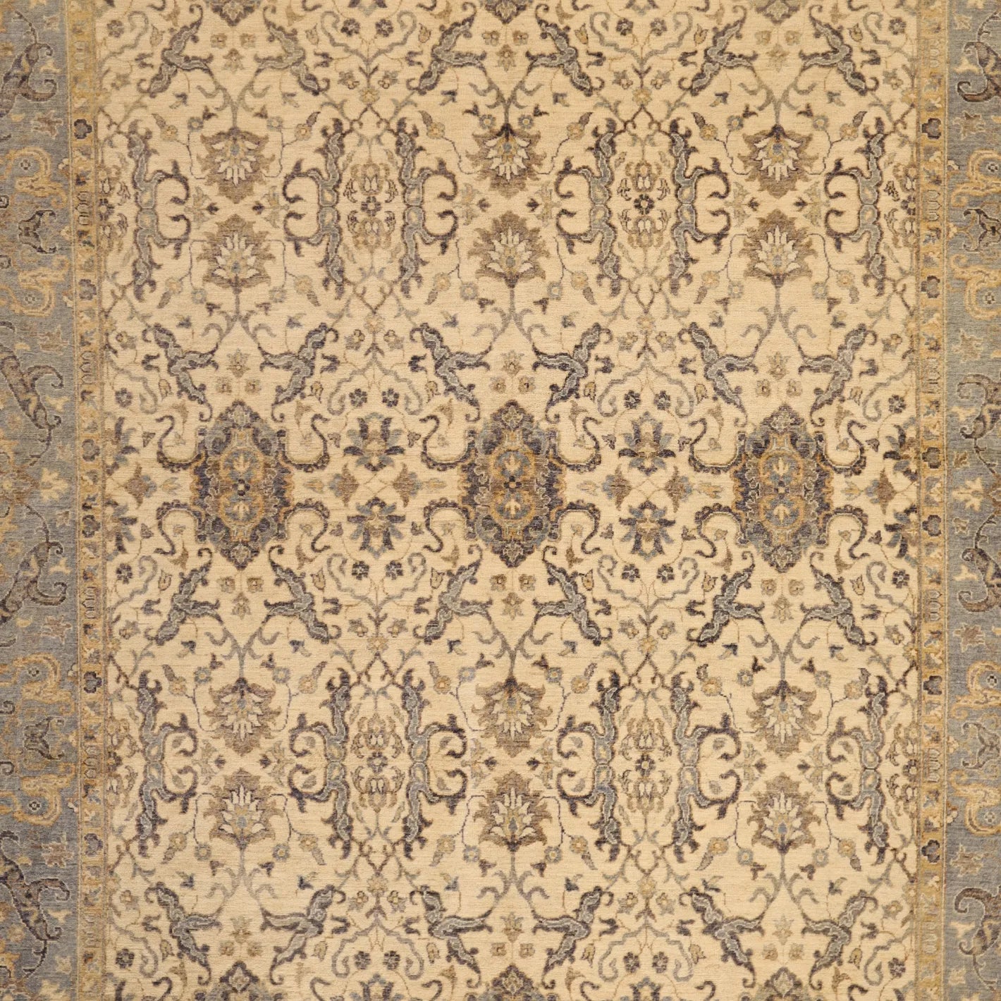 8'0" x 10'0" IVORY AND BLUE PESHAWAR PAKISTANI FLORAL RUG