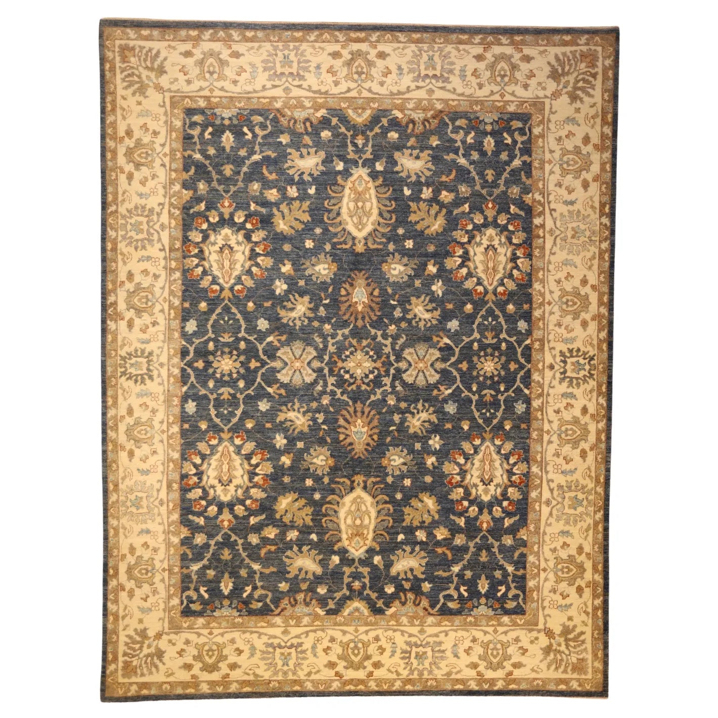 8'11" x 11'9" BLUE AND BEIGE PESHAWAR FLORAL PAKISTANI RUG