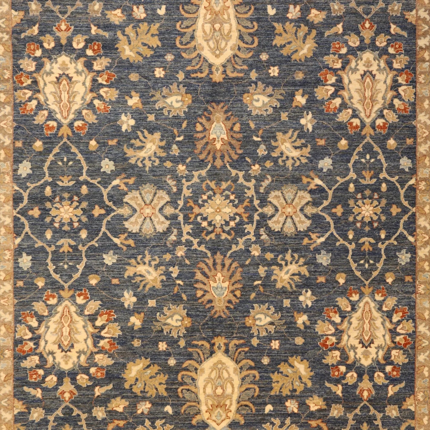 8'11" x 11'9" BLUE AND BEIGE PESHAWAR FLORAL PAKISTANI RUG