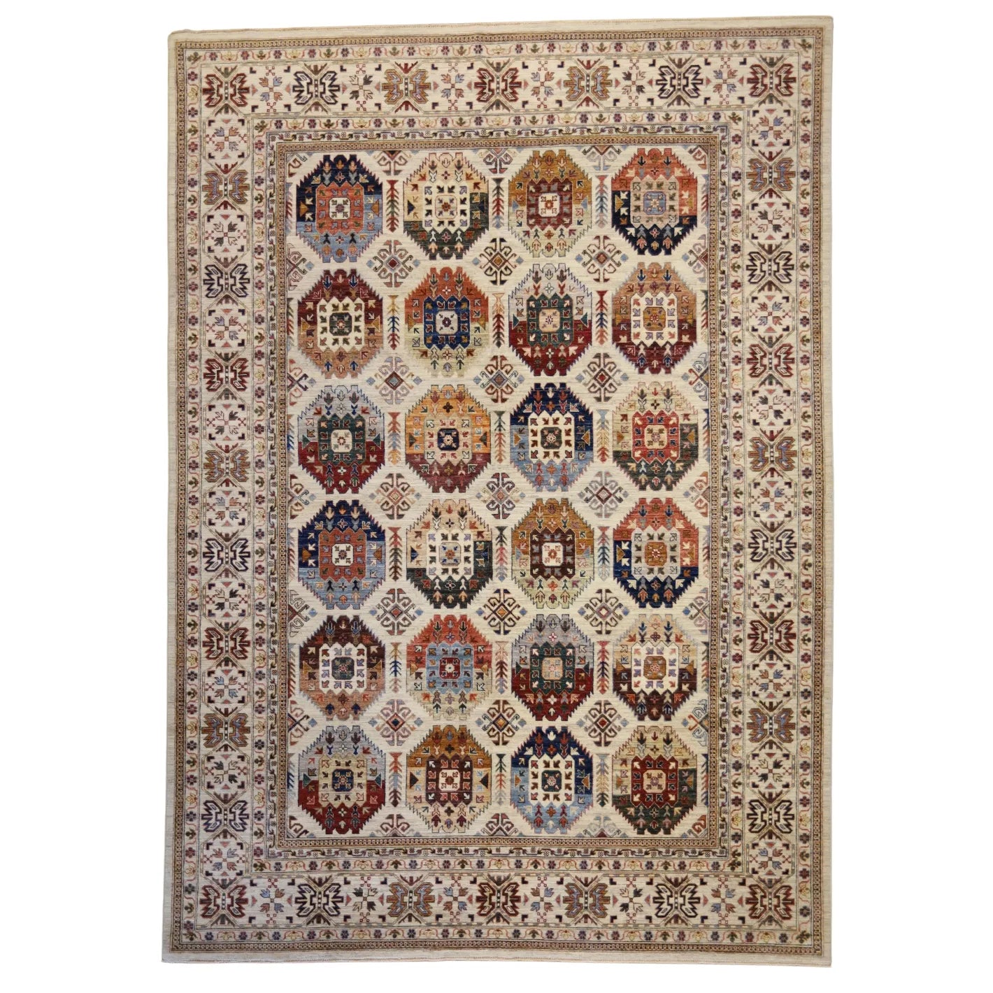 8'7" x 12'1" BEIGE AND BEIGE KAZAK GEOMETRIC PAKISTANI RUG