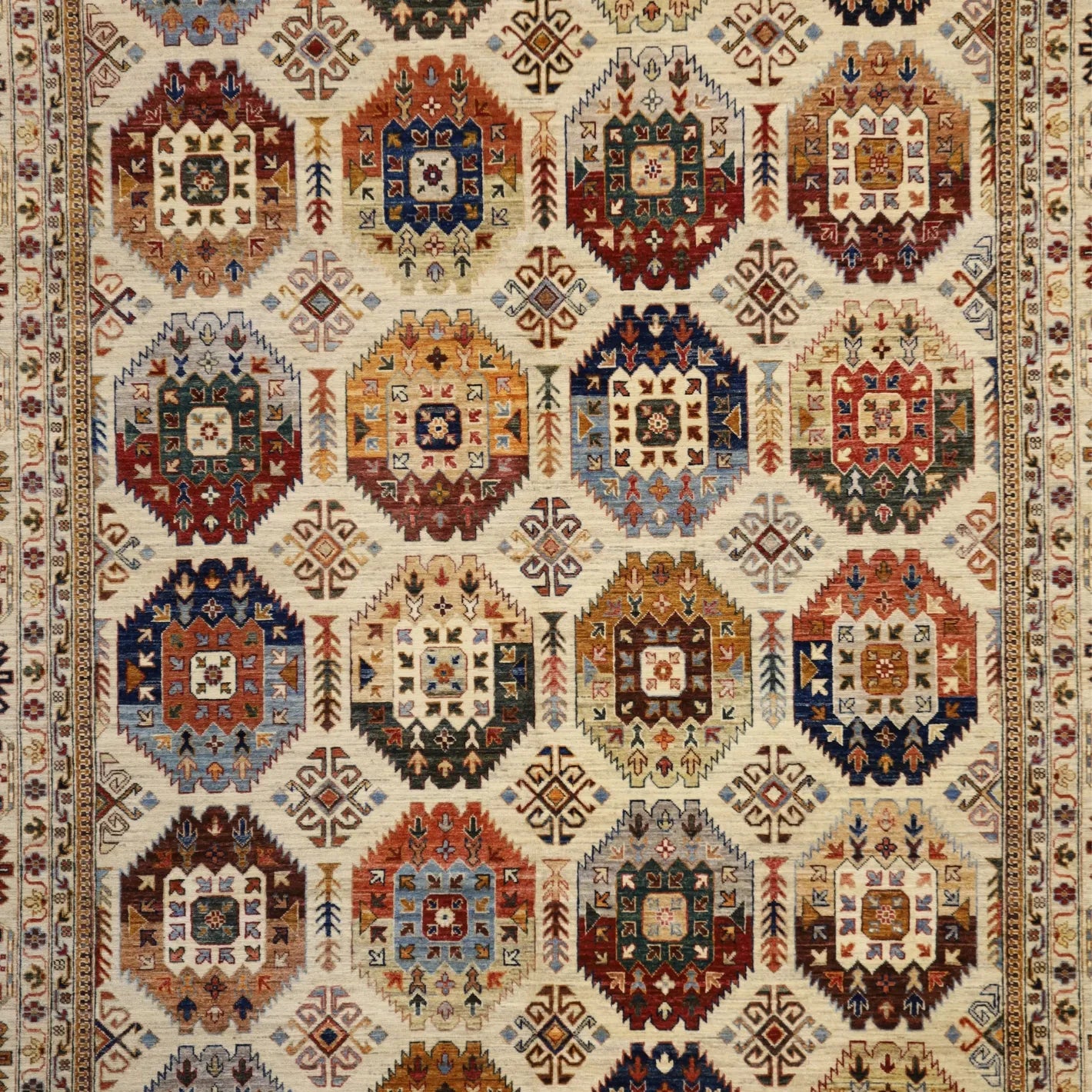 8'7" x 12'1" BEIGE AND BEIGE KAZAK GEOMETRIC PAKISTANI RUG