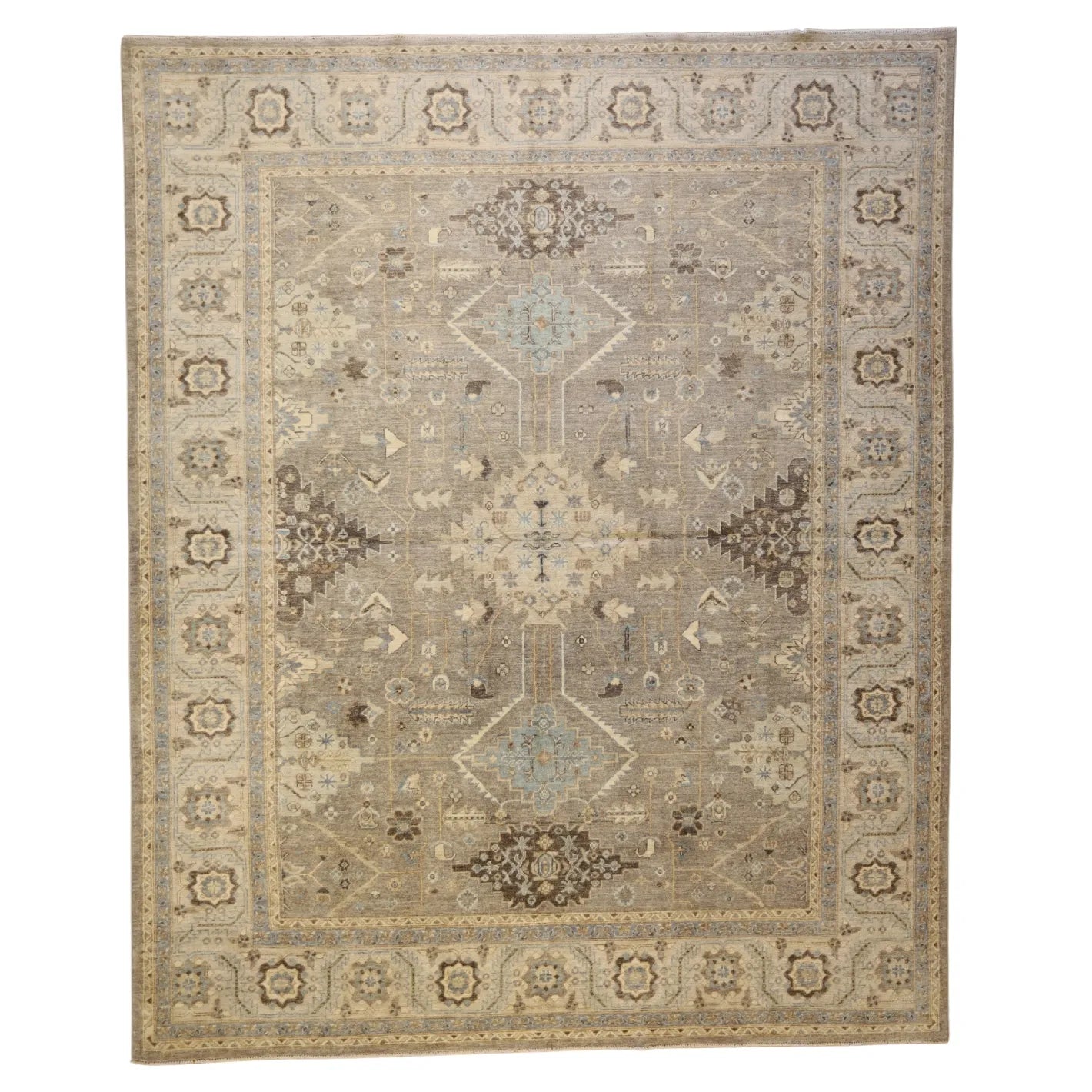 8'3" x 10'1" GRAY AND BEIGE PESHAWAR PAKISTANI GEOMETRIC RUG