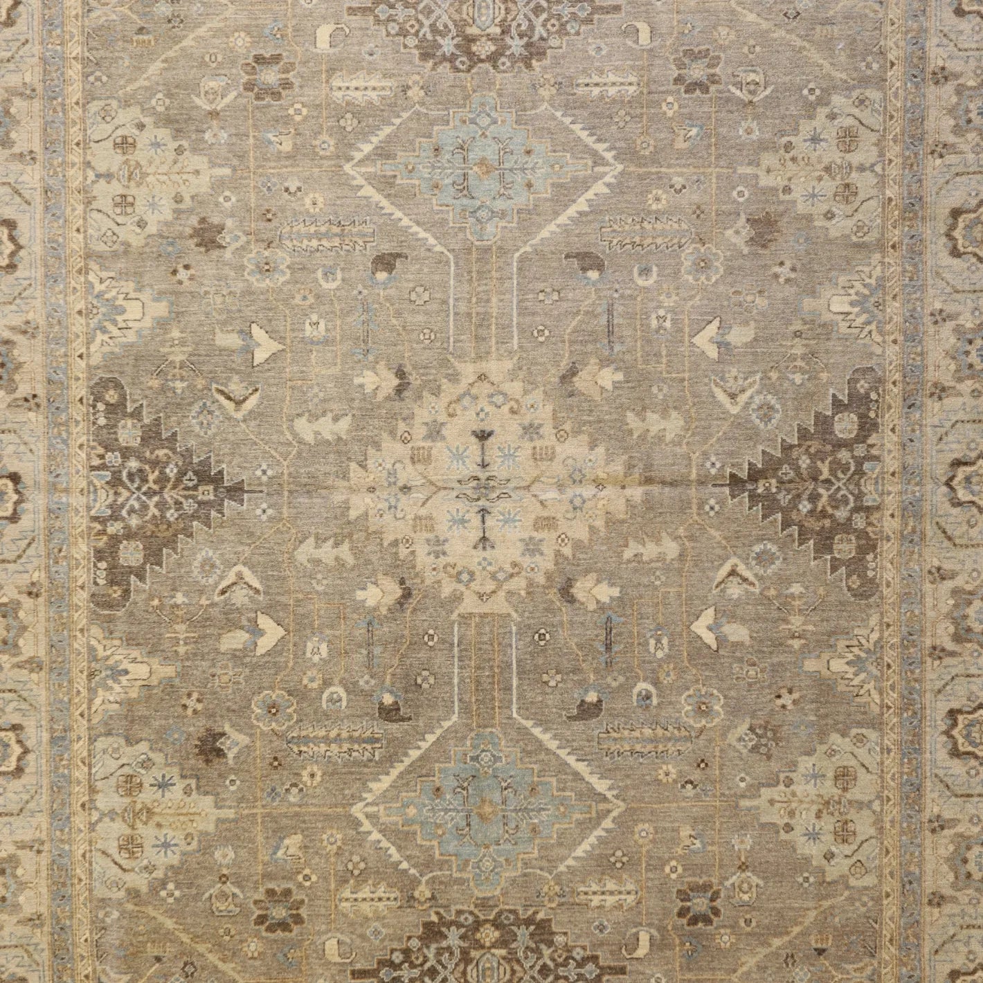 8'3" x 10'1" GRAY AND BEIGE PESHAWAR PAKISTANI GEOMETRIC RUG