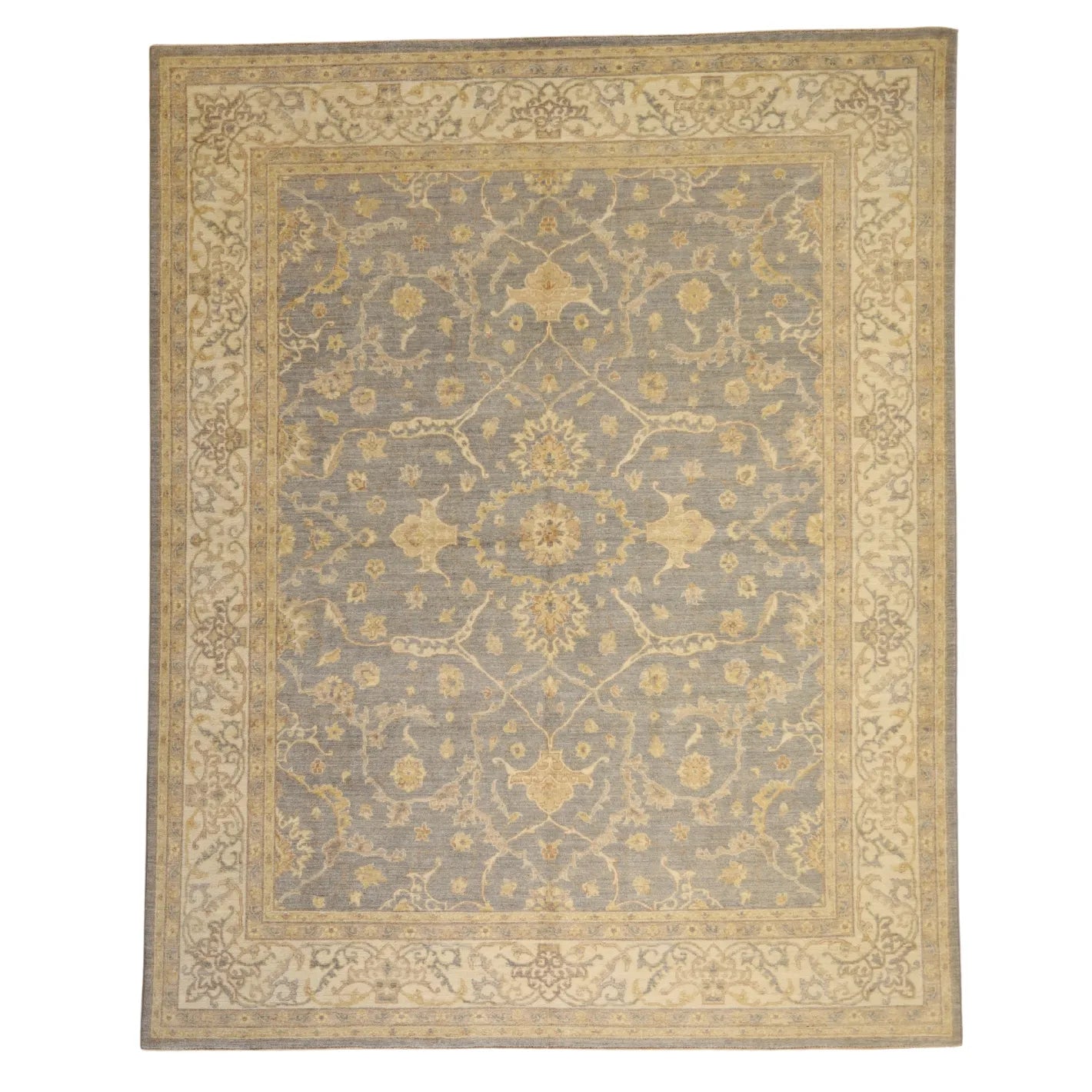 8'0" x 10'0" BLUE AND IVORY PESHAWAR PAKISTANI GEOMETRIC RUG