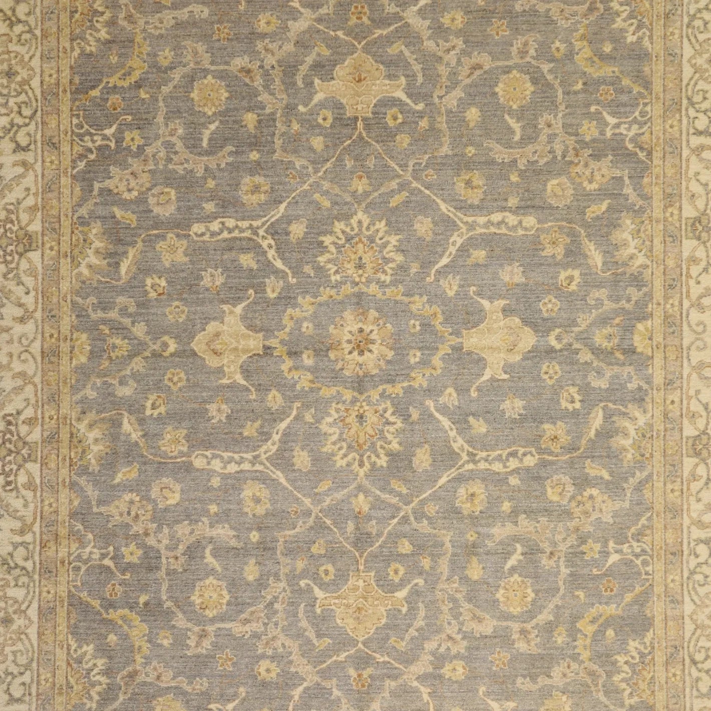 8'0" x 10'0" BLUE AND IVORY PESHAWAR PAKISTANI GEOMETRIC RUG