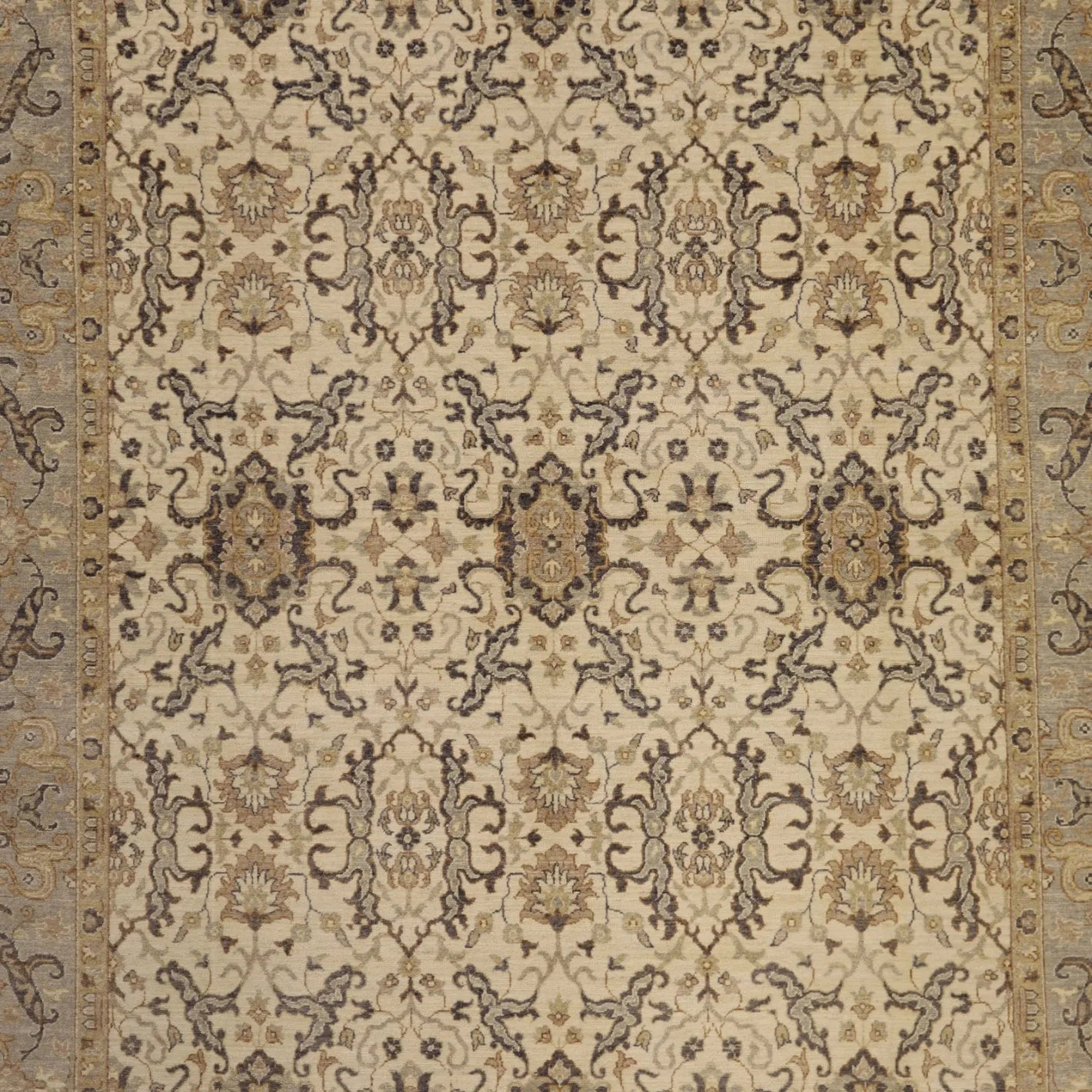 8'0" x 9'10" IVORY AND BLUE PESHAWAR PAKISTANI GEOMETRIC RUG