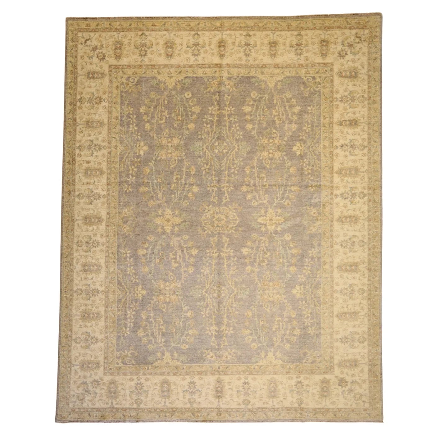 8'0" x 10'0" PURPLE AND IVORY PESHAWAR PAKISTANI GEOMETRIC RUG