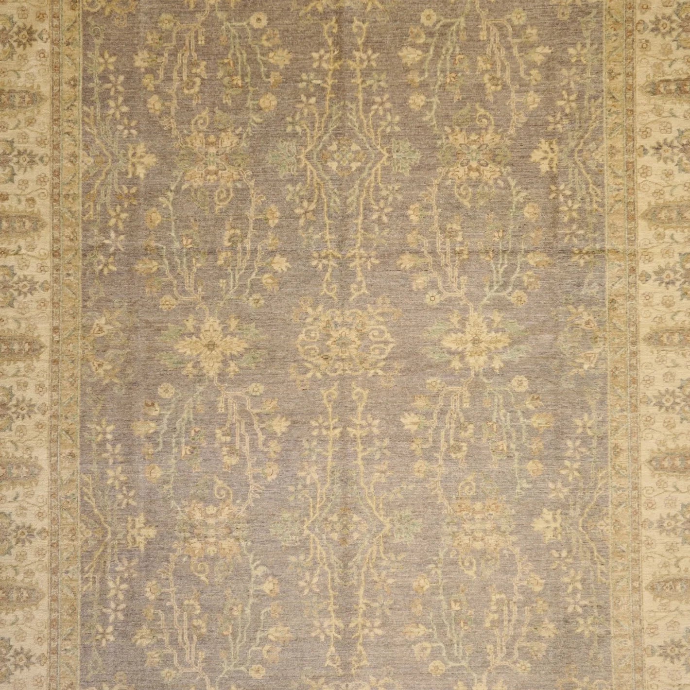 8'0" x 10'0" PURPLE AND IVORY PESHAWAR PAKISTANI GEOMETRIC RUG