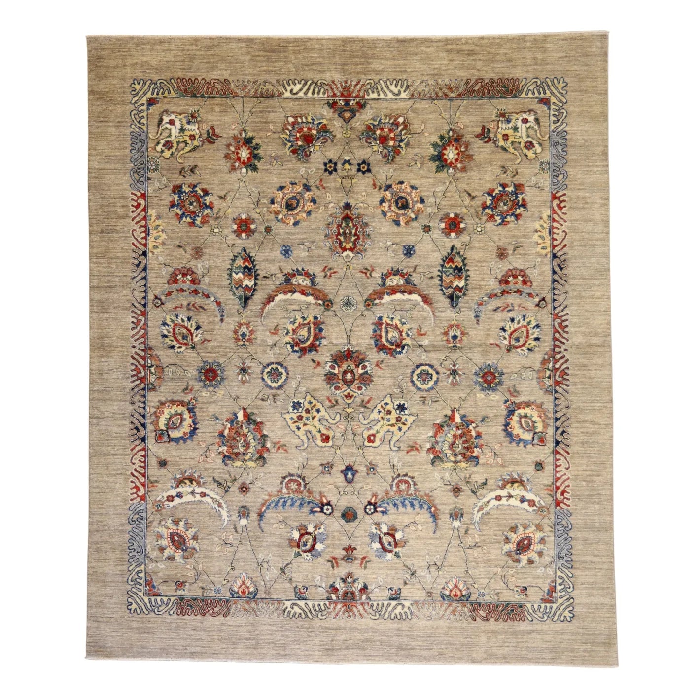 8'3" x 9'10" GRAY AND GRAY PESHAWAR PAKISTANI GEOMETRIC RUG