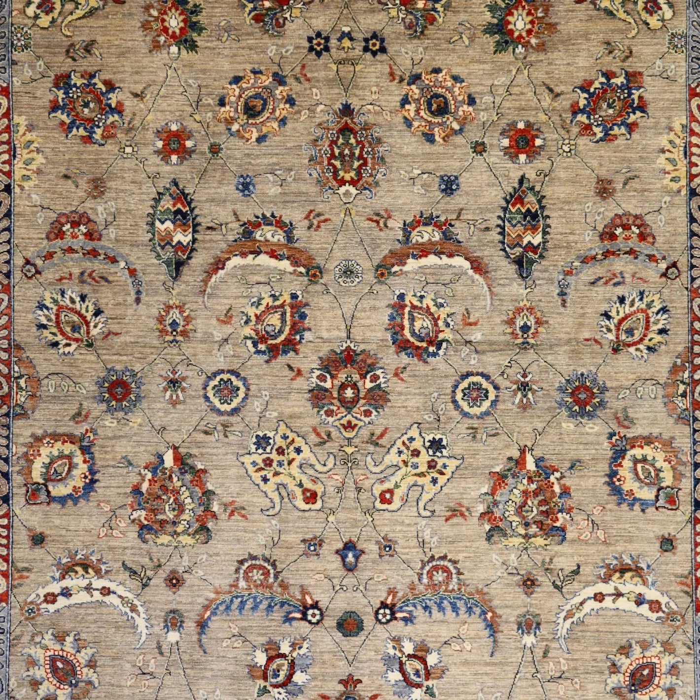 8'3" x 9'10" GRAY AND GRAY PESHAWAR PAKISTANI GEOMETRIC RUG