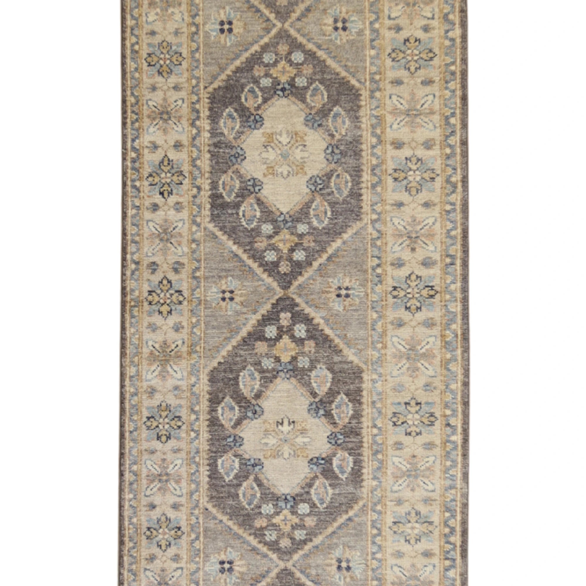 2'9" x 9'9" CHARCOAL AND GRAY PESHAWAR GEOMETRIC PAKISTANI RUG