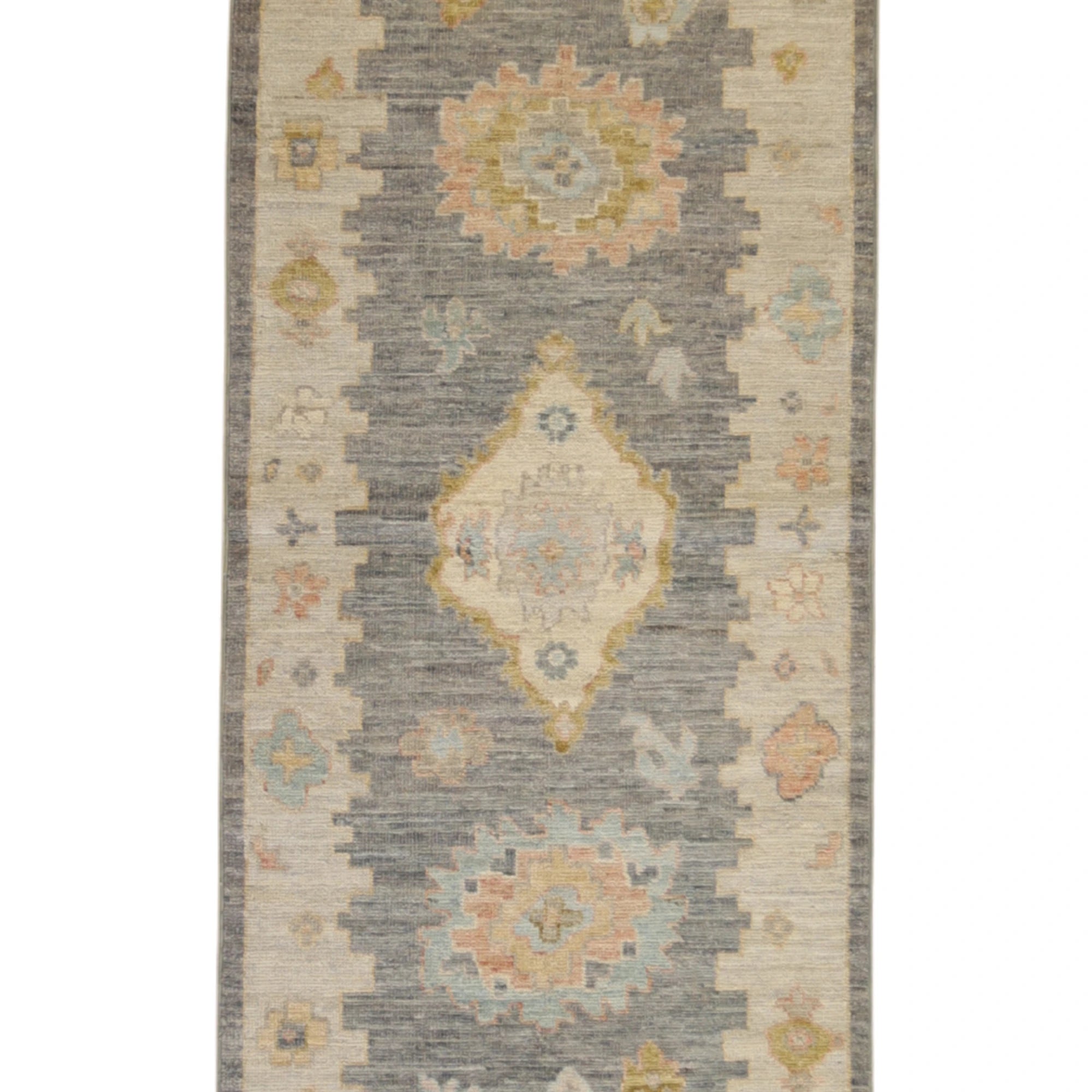 2'8" x 11'8" BLUE AND GRAY OUSHAK GEOMETRIC PAKISTANI RUG