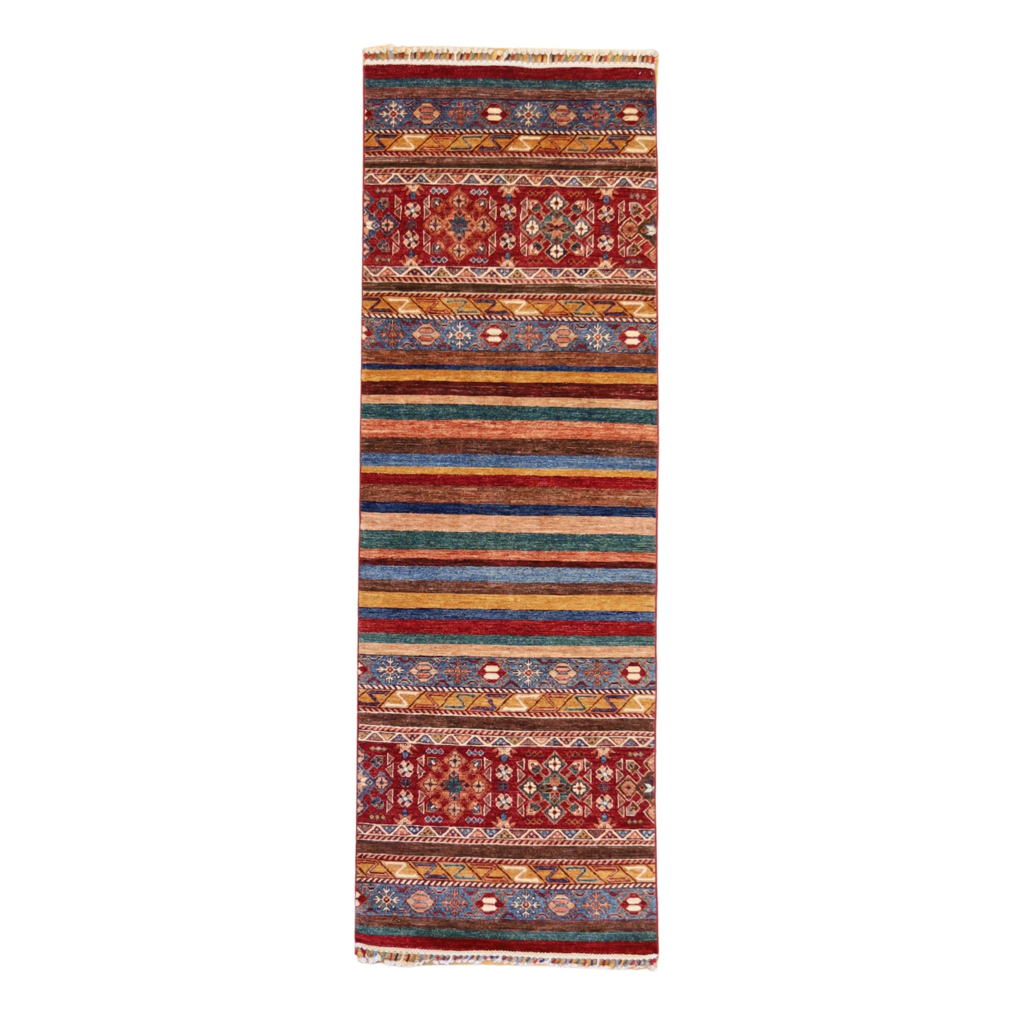 2'10" x 8'5" MULTICOLOR AND MULTICOLOR KHORJIN GEOMETRIC PAKISTANI RUG