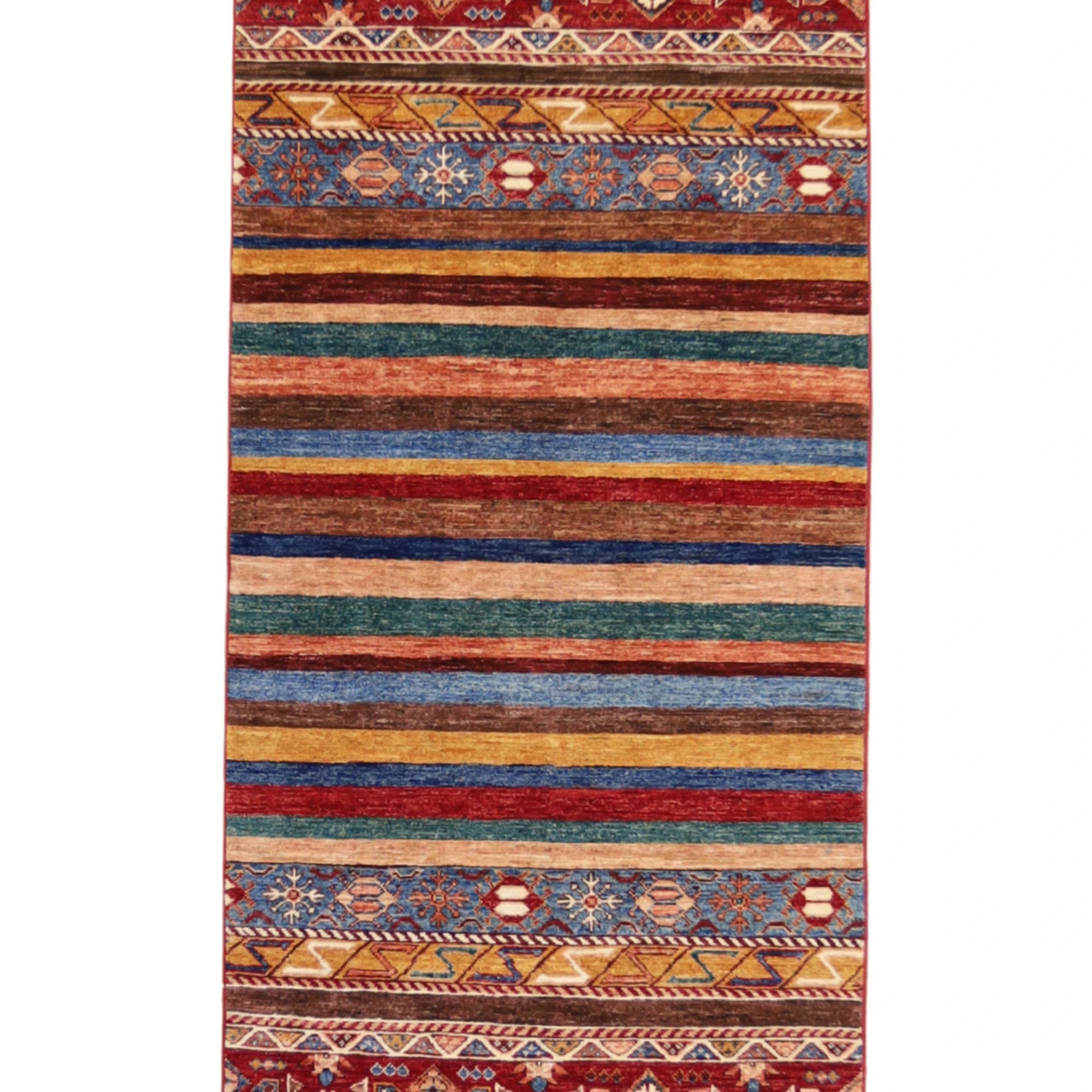 2'10" x 8'5" MULTICOLOR AND MULTICOLOR KHORJIN GEOMETRIC PAKISTANI RUG