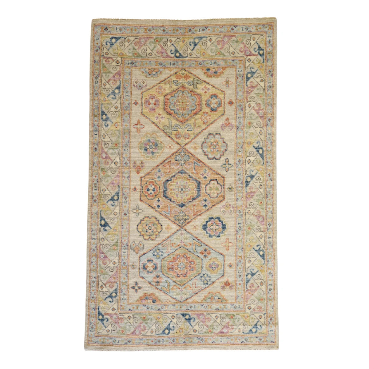 3'10" x 6'7" BEIGE AND BEIGE OUSHAK GEOMETRIC PAKISTANI RUG
