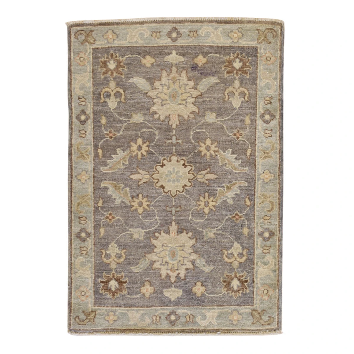 2'1" x 3'4" CHARCOAL AND BLUE PESHAWAR GEOMETRIC PAKISTANI RUG