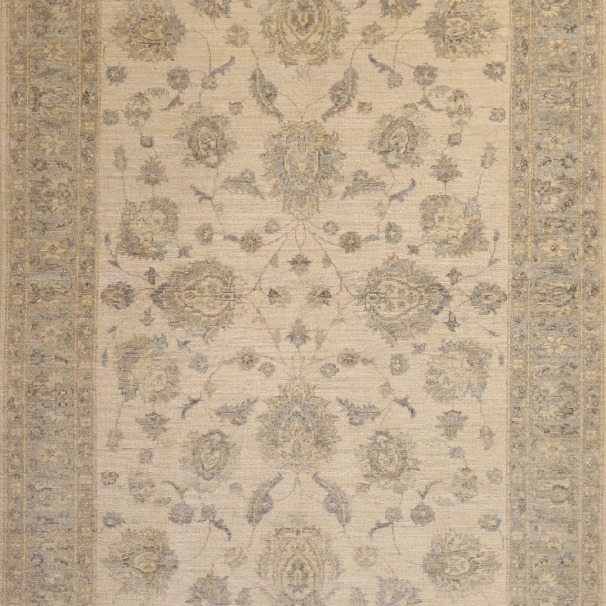4' 10" x 7' 3" BEIGE AND BLUE PESHAWAR GEOMETRIC PAKISTANI RUG