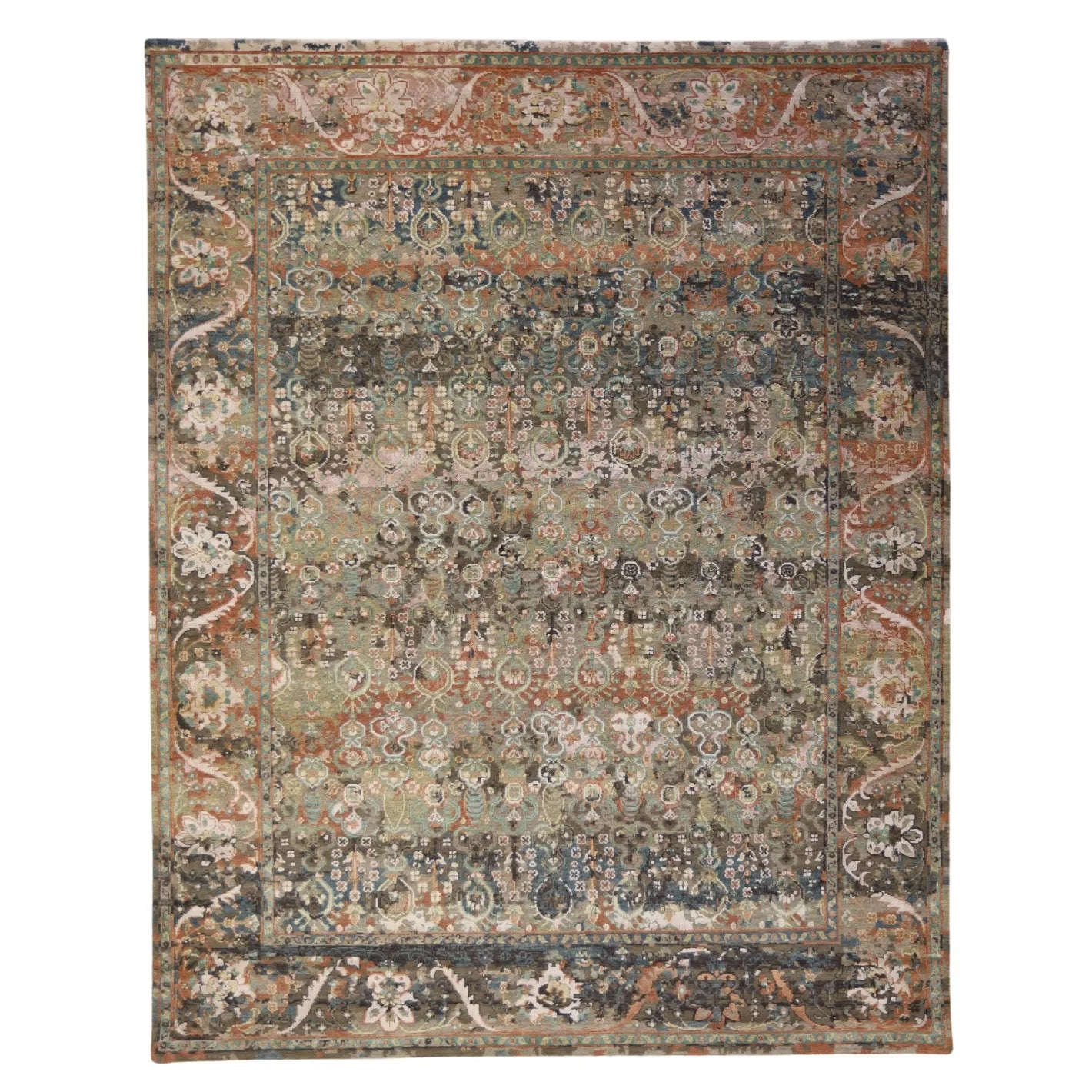 8' 0" x 10' 3" - TAN AND GREEN MODERN MODERN INDIAN RUG