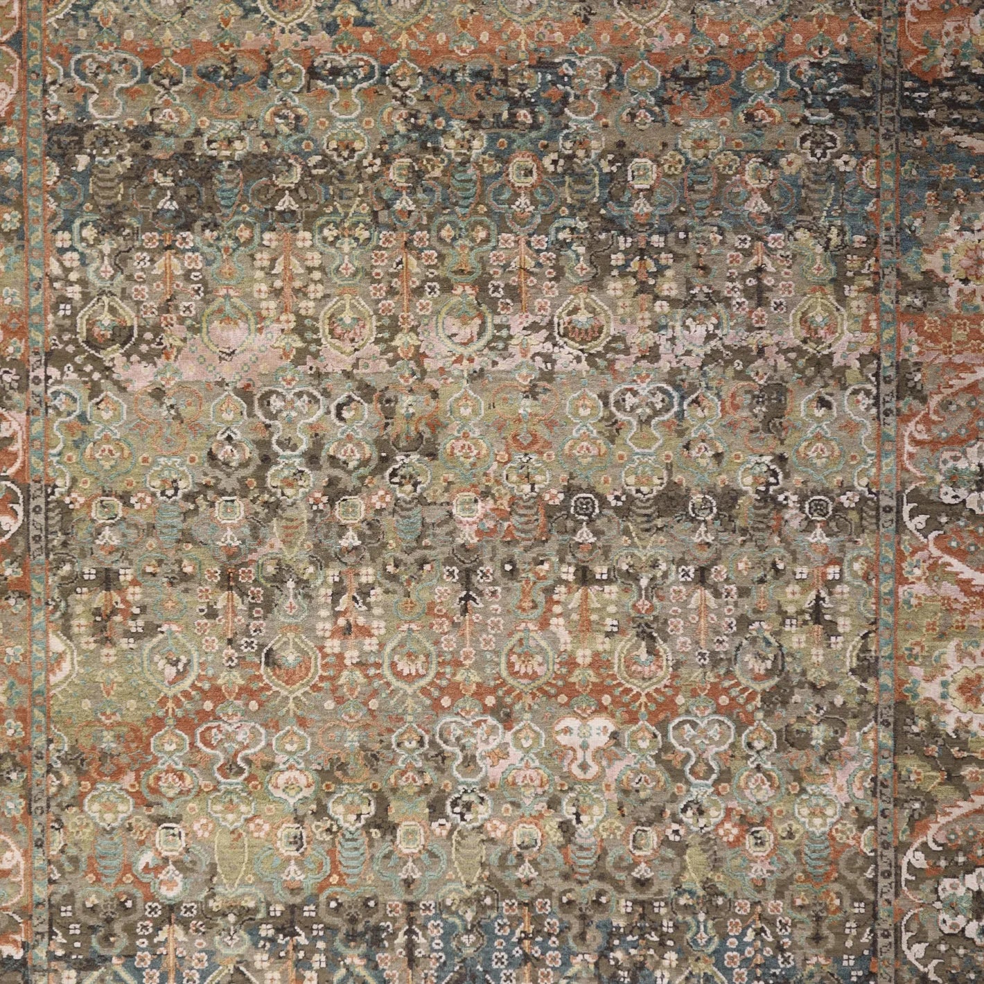 8' 0" x 10' 3" - TAN AND GREEN MODERN MODERN INDIAN RUG