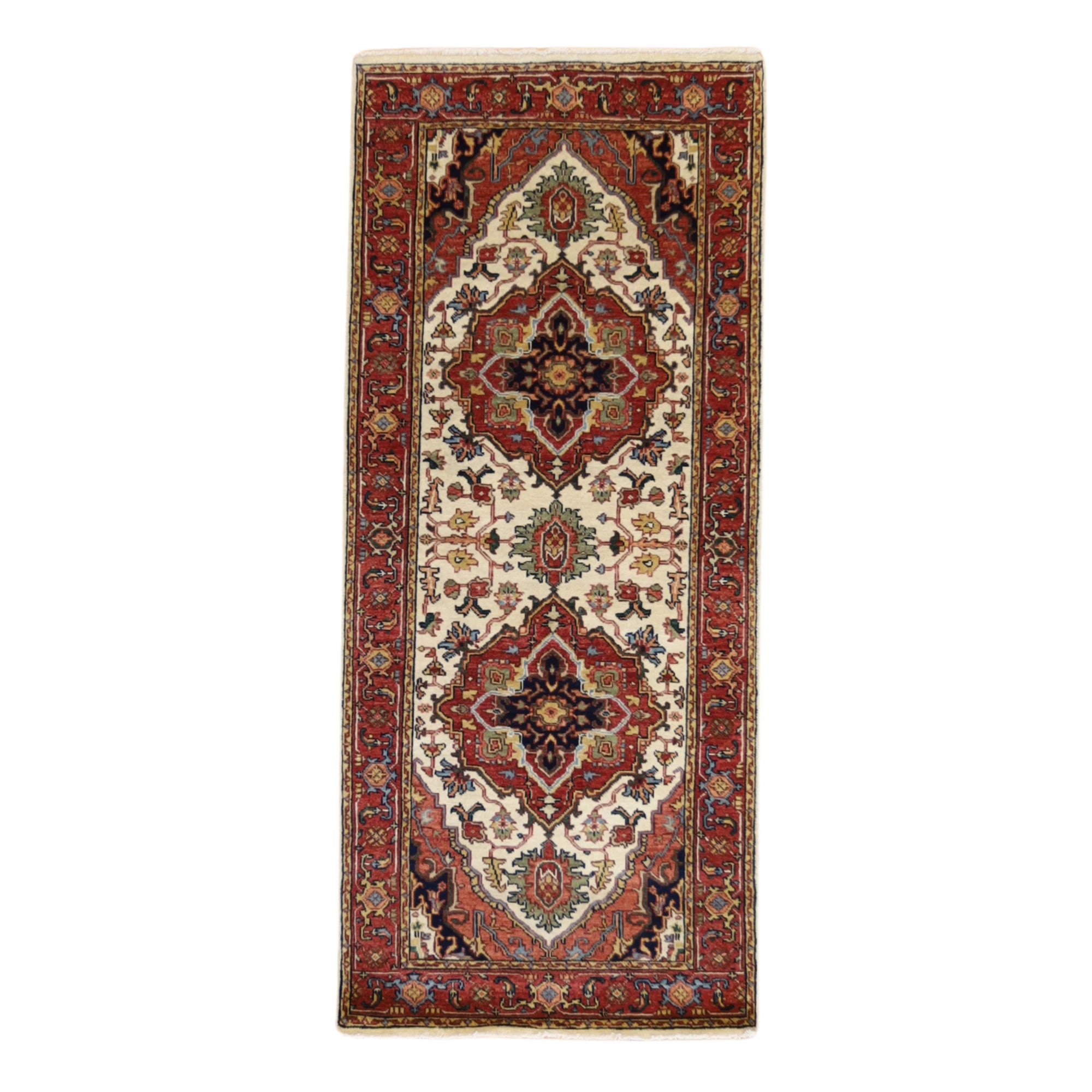 2'8" x 6'3" IVORY AND RED SERAPI GEOMETRIC INDIAN RUG